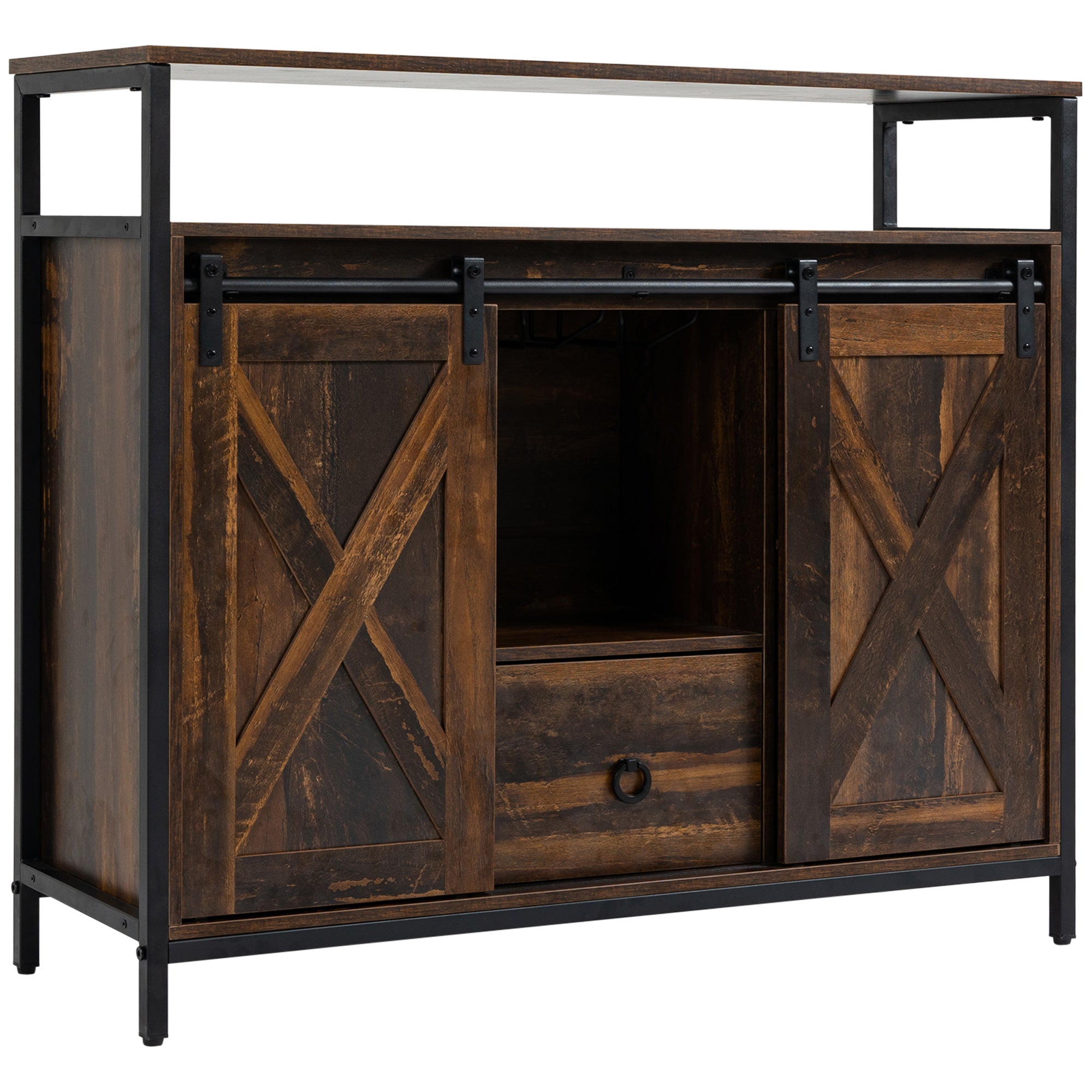 Industrial Sideboard Buffet Cabinet Kitchen Cabinet with Sliding Barn Doors Rustic Brown