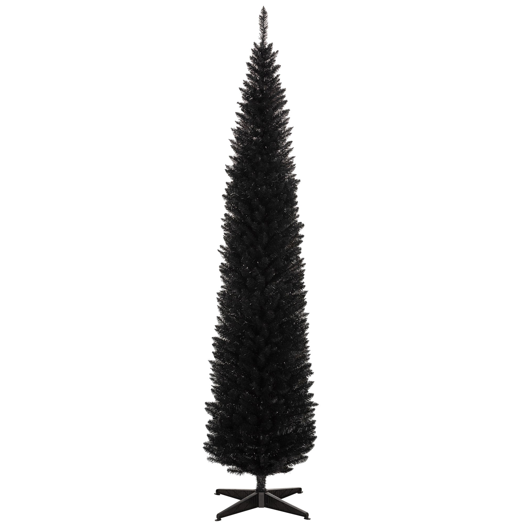 8ft Unlit Pencil Artificial Christmas Tree with Realistic Branches and 618 Tips Plastic Base Black