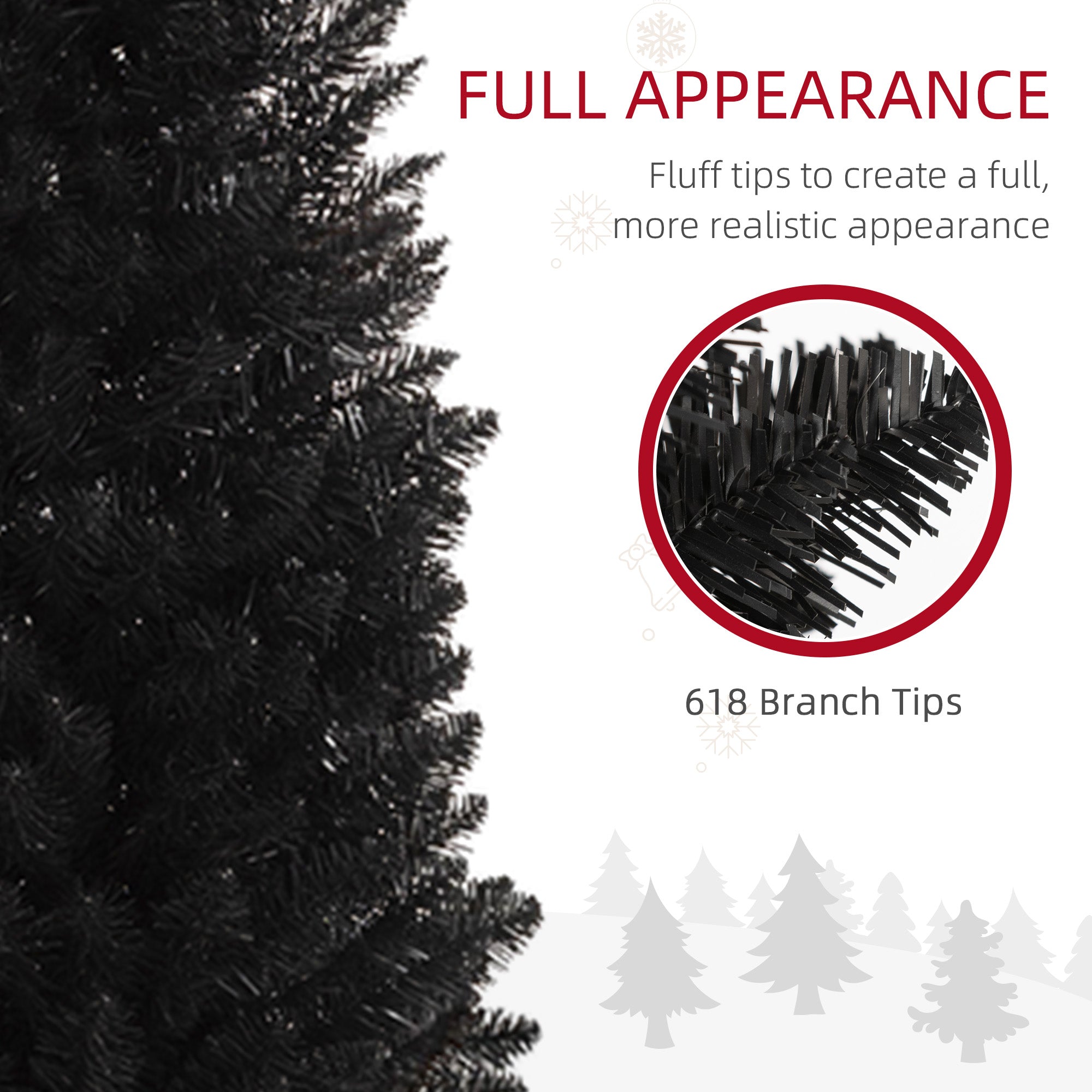 8ft Unlit Pencil Artificial Christmas Tree with Realistic Branches and 618 Tips Plastic Base Black