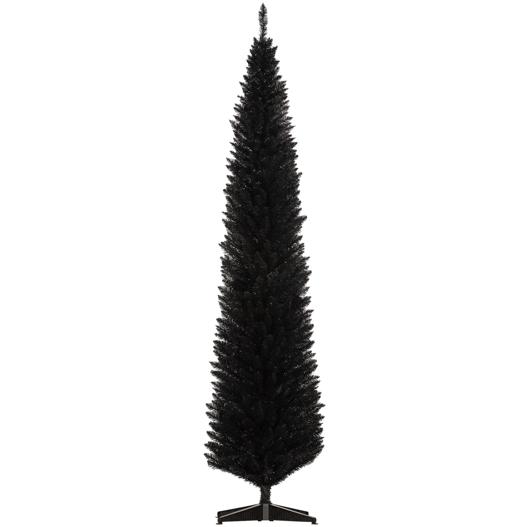 8ft Unlit Pencil Artificial Christmas Tree with Realistic Branches and 618 Tips Plastic Base Black