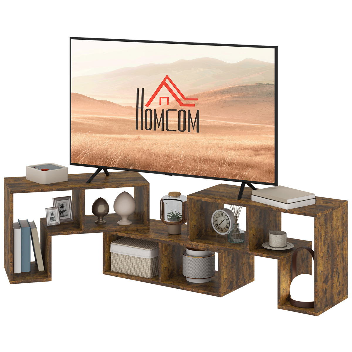 TV Stand for TVs up to 75", 3-Piece Modular TV Console, Industrial Entertainment Center with Open Storage Shelves for Living Room, Rustic Brown