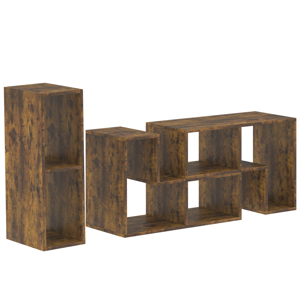 TV Stand for TVs up to 75", 3-Piece Modular TV Console, Industrial Entertainment Center with Open Storage Shelves for Living Room, Rustic Brown
