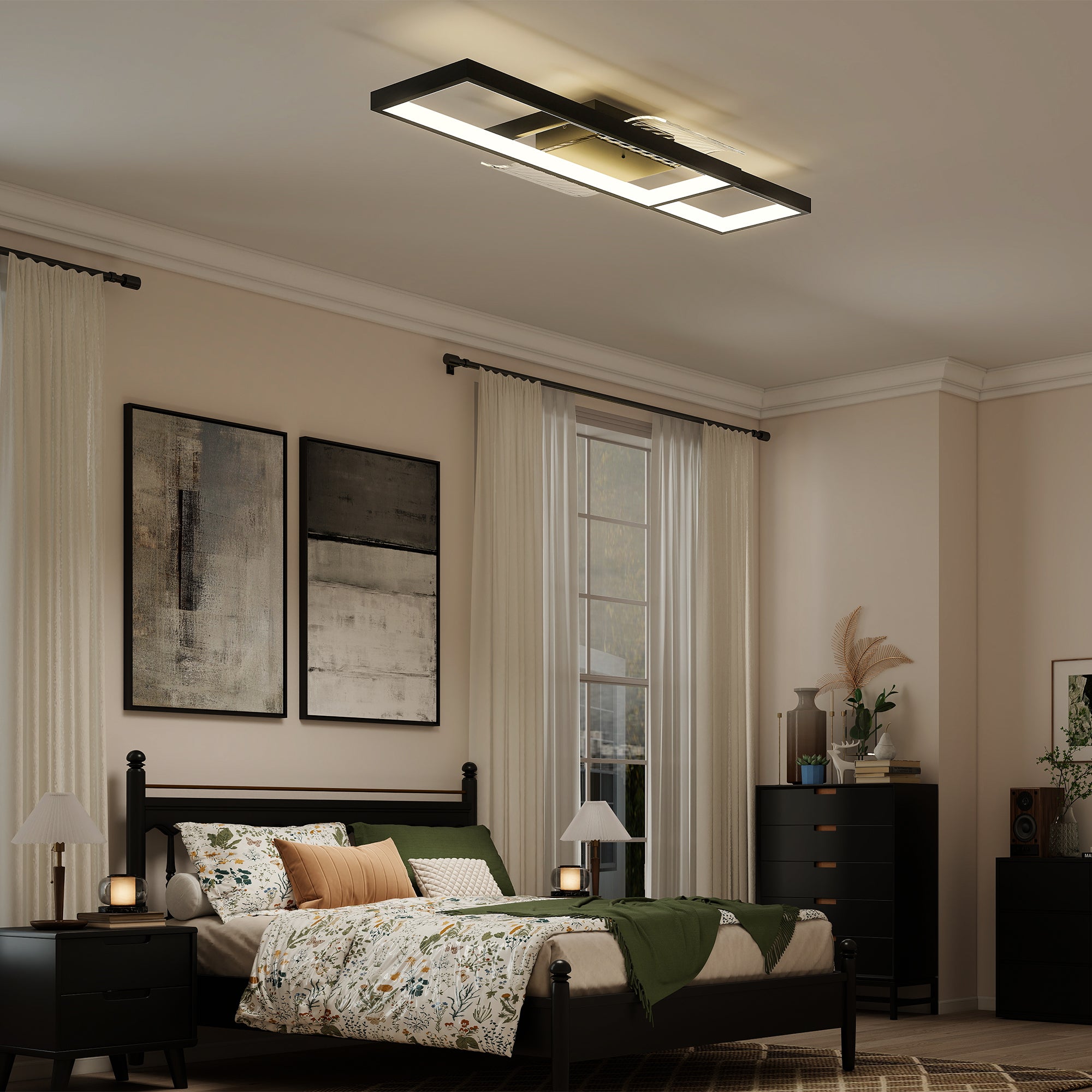 LED Ceiling Light, Modern Dimmable Ceiling Light with Wall Switch & Remote Control, Flush Mount Ceiling Lamp with 3000-6000K Colour Temperatures for Living Room, Bedroom, Black