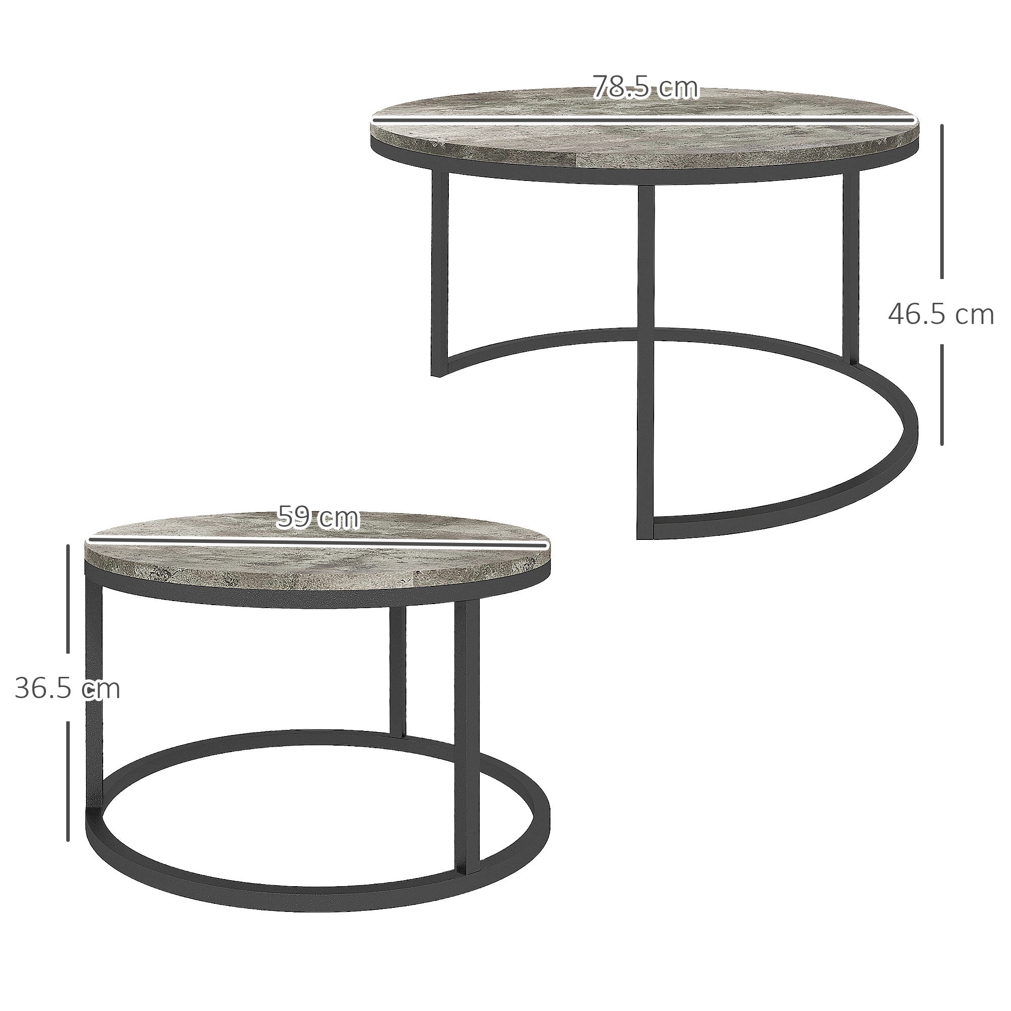 HOMCOM Nest of Tables, Round Coffee Table Set of 2, Coffee Tables with Steel Frame for Living Room, Cement Grey