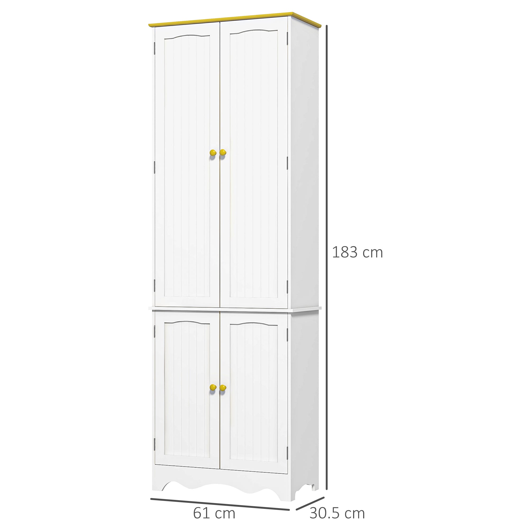 Freestanding 4-Door Kitchen Cupboard, Storage Cabinet Organizer with 4 Shelves, 183cm, White