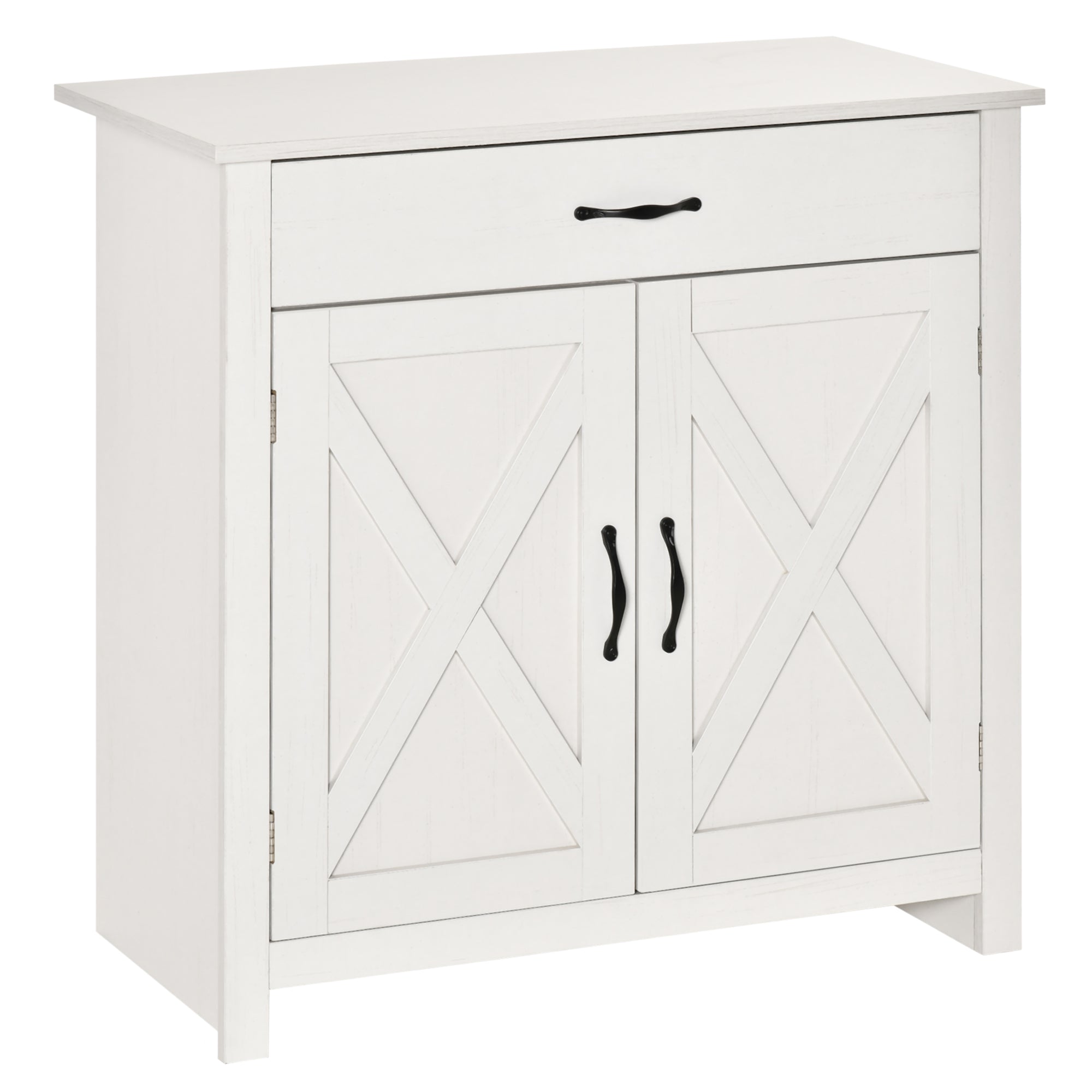 Farmhouse Sideboard Buffet Cabinet, Barn Door Coffee Bar Cabinet with Drawer and Adjustable Shelf, Kitchen Cabinet White Wash