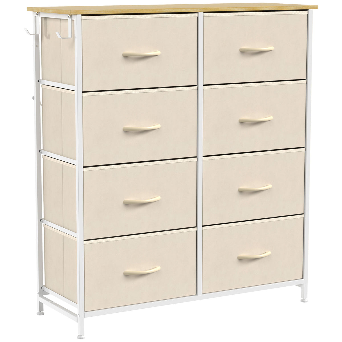 Chest of Drawers, Dresser for Bedroom with 8 Fabric Drawers, Tall Storage Unit with 4 Pockets, 2 Hooks and Steel Frame for Living Room, Hallway, Beige