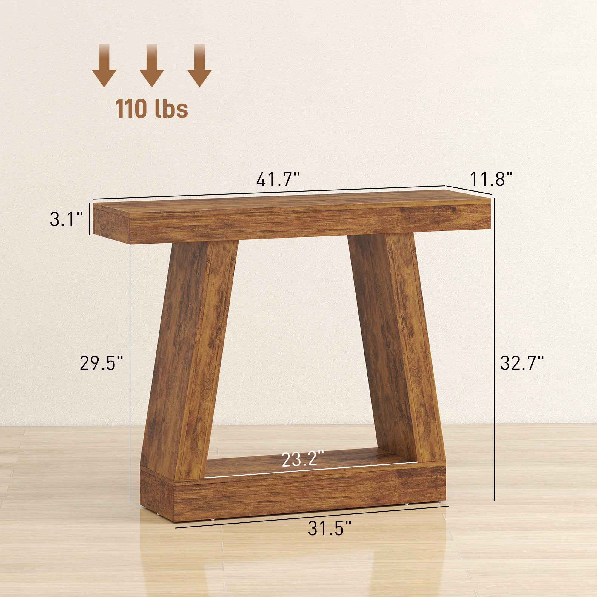 42" Farmhouse Console Table, 2-Tier Entryway Table with Storage and Thickened Tabletop for Hallway, Living Room, Entrance, Behind Couch, Dark Brown
