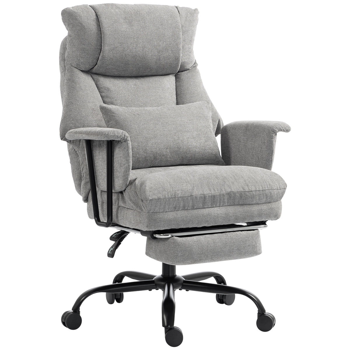 Office Chair, 180kg Heavy Duty Linen Computer Desk Chair with Lumbar Support, Wide Seat, Spring Cushion, Reclining Backrest, Footrest, Swivel Wheels, Grey
