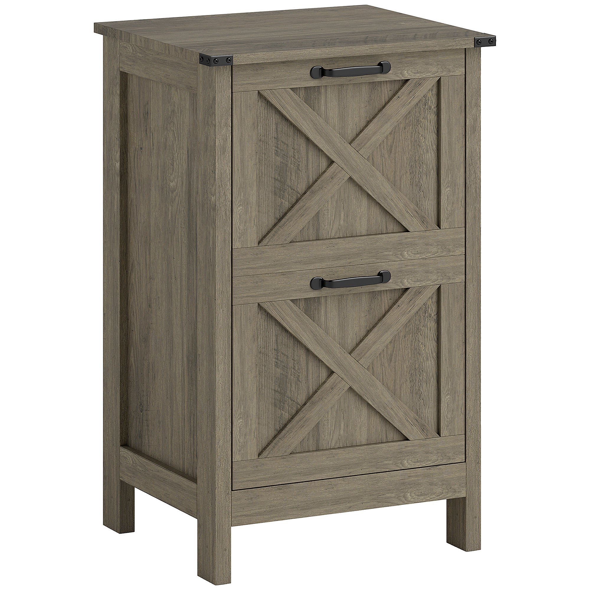 2 Drawer Vertical File Cabinet with Silent Slides, Rustic Farmhouse Filing Cabinet with Barn Doors for A4/Letter Size, Printer Stand with Storage for Home Office, Distressed Gray