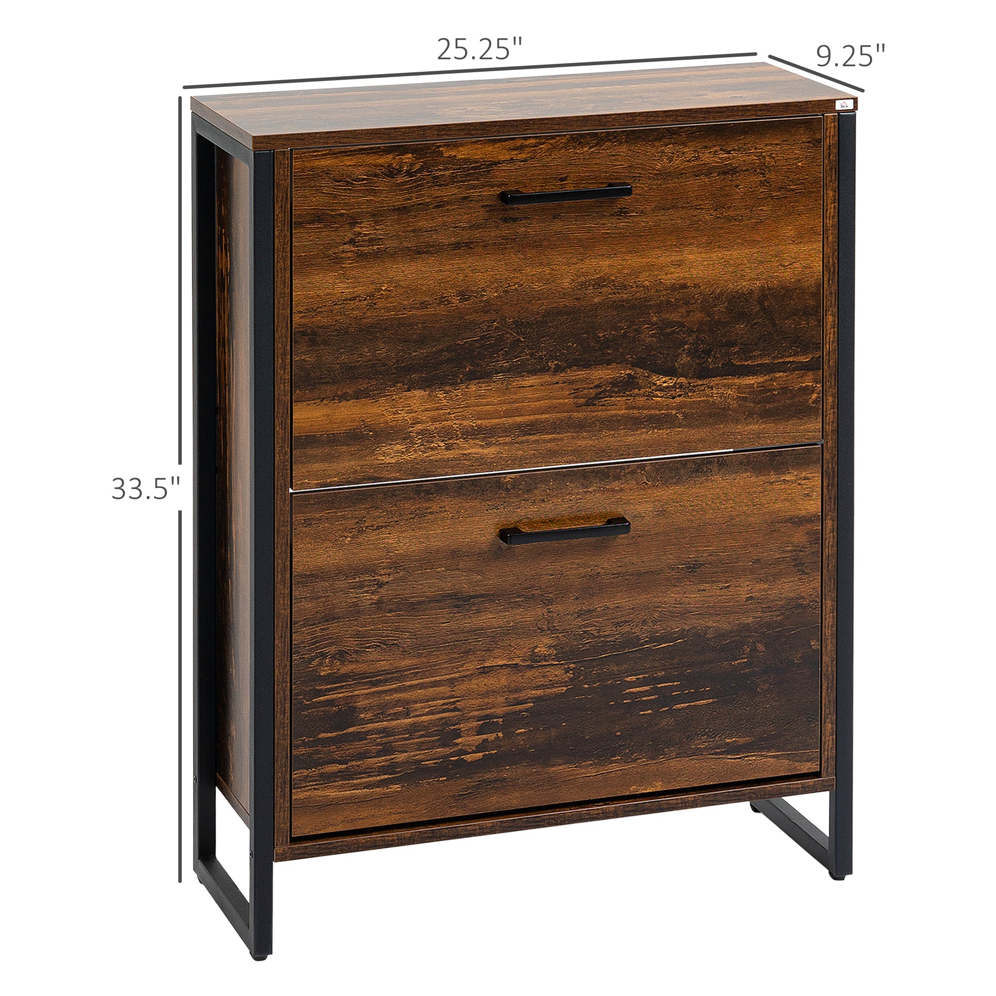 Industrial Shoe Cabinet with 2 Flip Drawers Freestanding Storage for 12 Pairs Rustic Brown