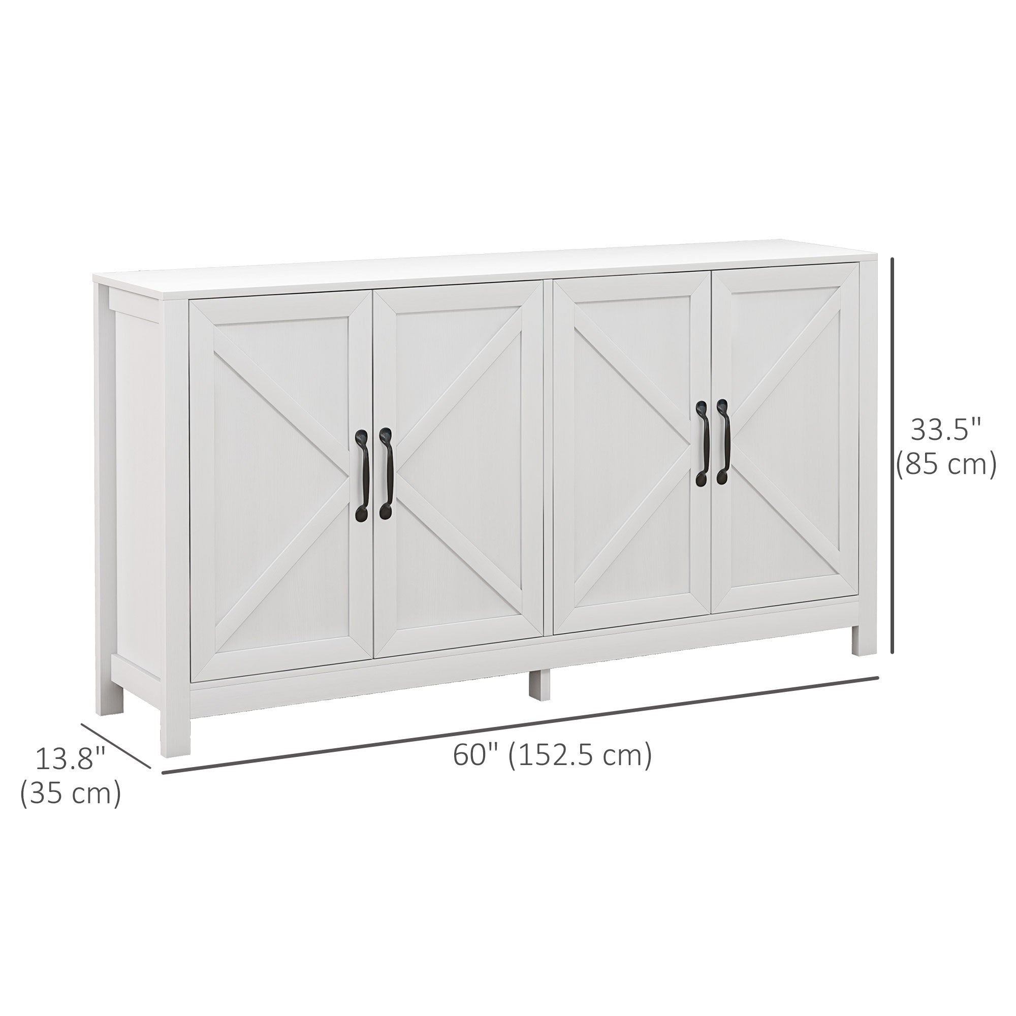 HOMCOM Kitchen Storage Cabinet, Sideboard Buffet Cabinet with 4 Barn Doors and Adjustable Shelves, White