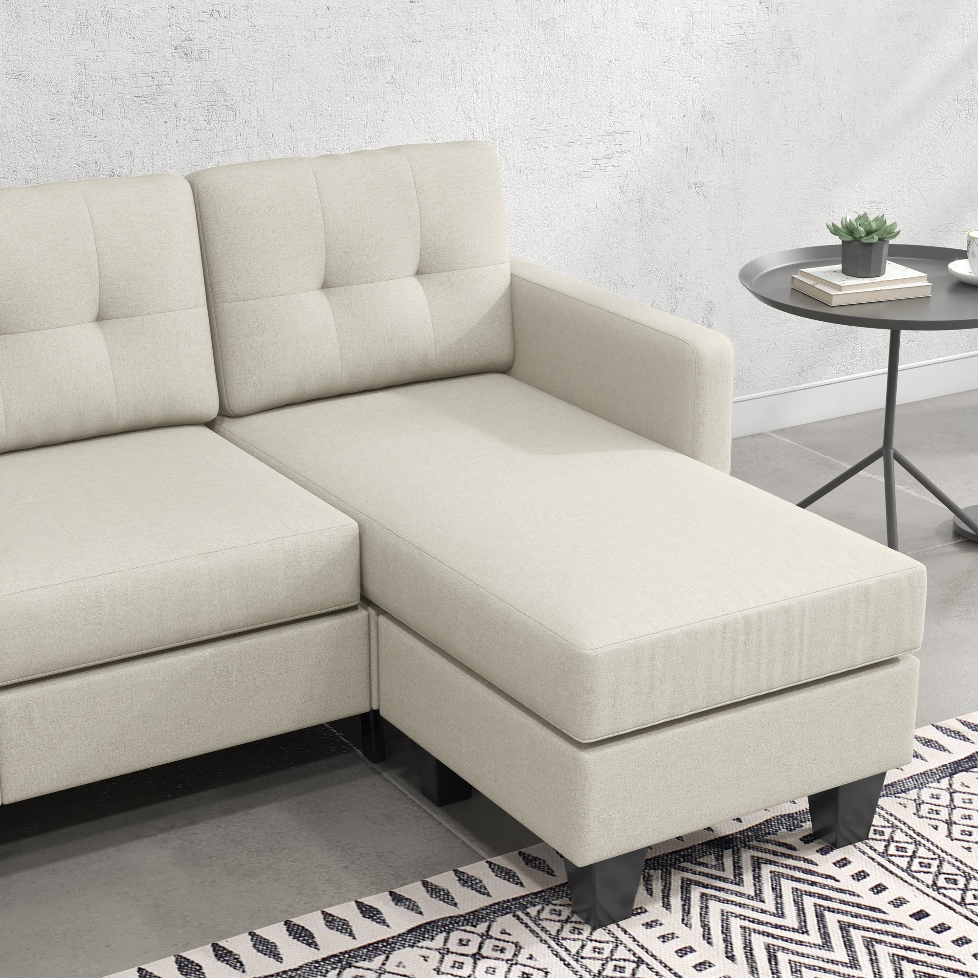 HOMCOM Modular Sectional Couch with Changeable Chaise, 3 Seater Corner Sofa with Ottoman, Fabric L Shape Sofa with Thick Padded Cushion for Living Room, Office, Beige