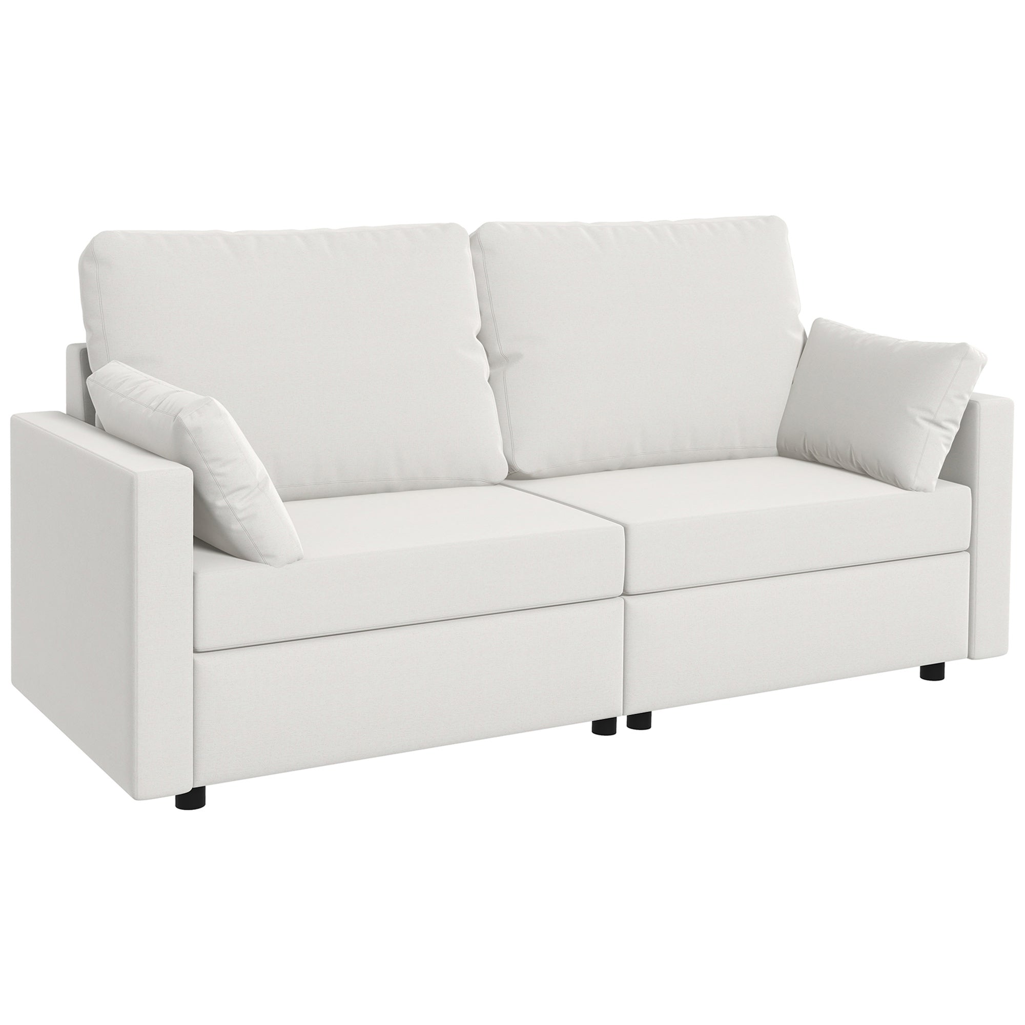 HOMCOM Modern 3 Seater Sofa, 77" Upholstered Couch with 2 Throw Cushions for Bedroom, Living Room, Cream White