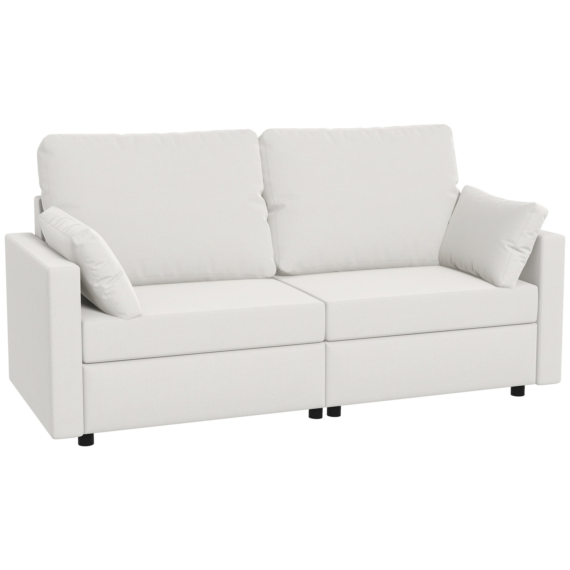 HOMCOM Modern 3 Seater Sofa, 77" Upholstered Couch with 2 Throw Cushions for Bedroom, Living Room, Cream White