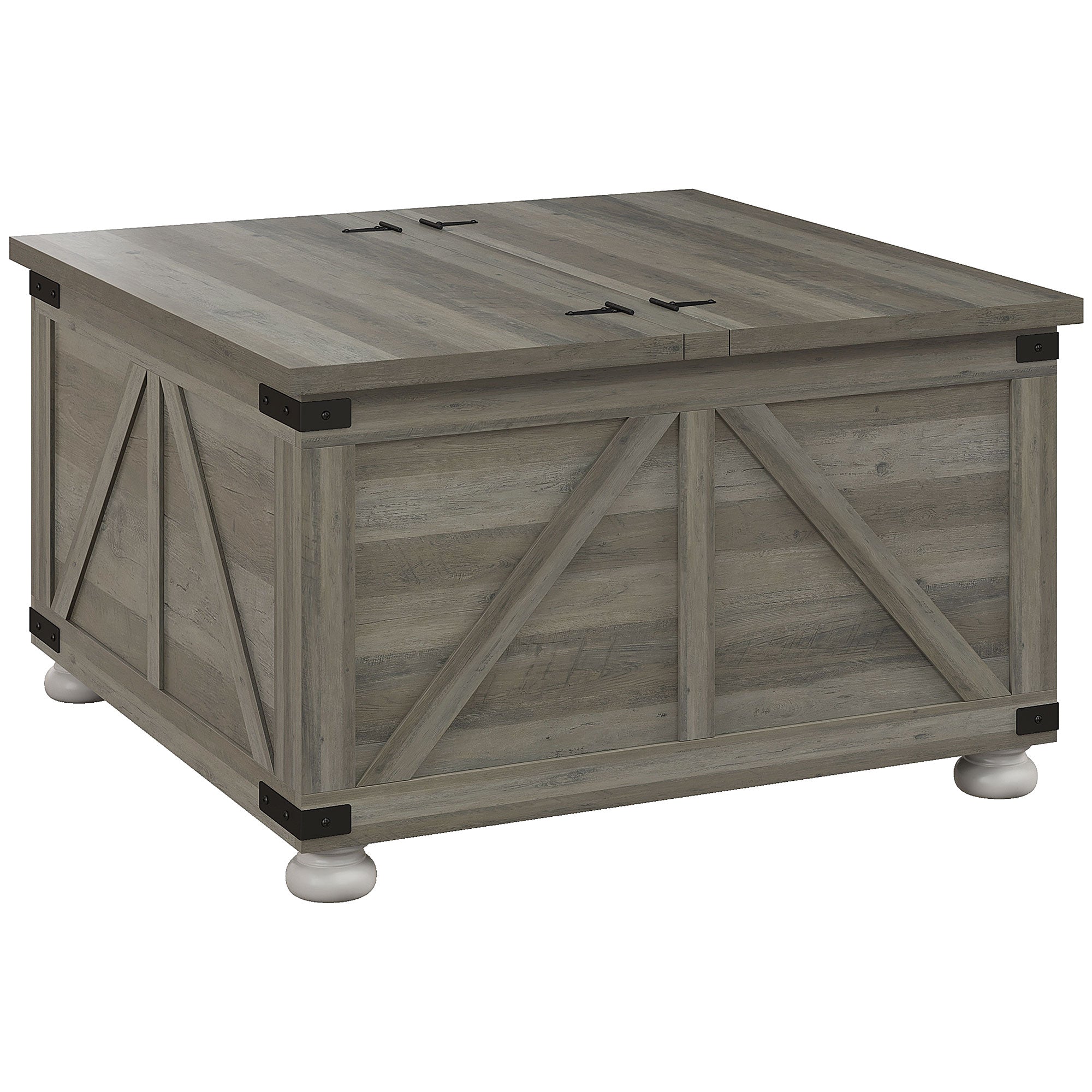 Farmhouse Coffee Table with Storage Large Square Wooden Center Table Distressed Gray