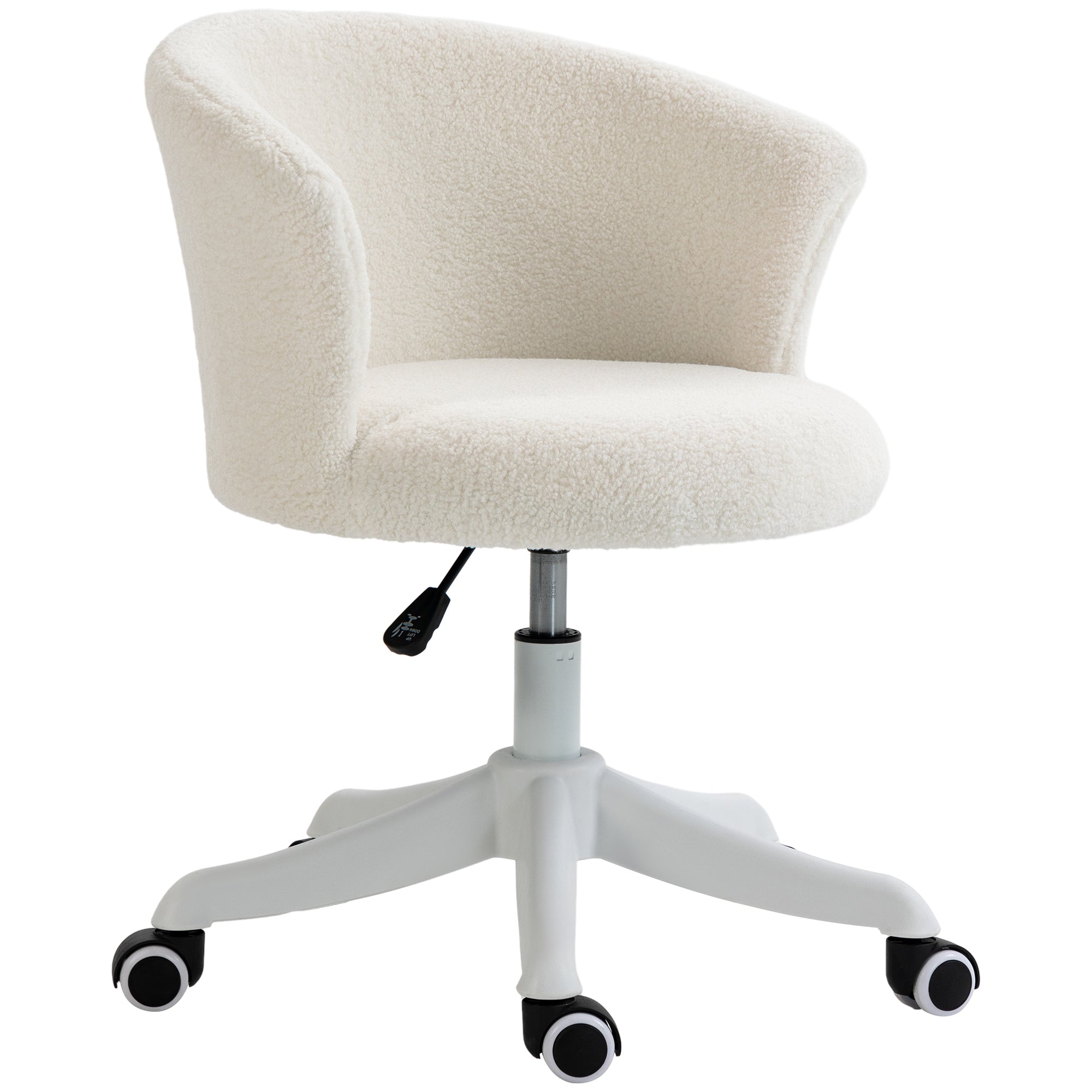 Vinsetto Armless Office Chair, Fluffy Computer Desk Chair with Adjustable Height, Swivel Wheels, Mid Back, White