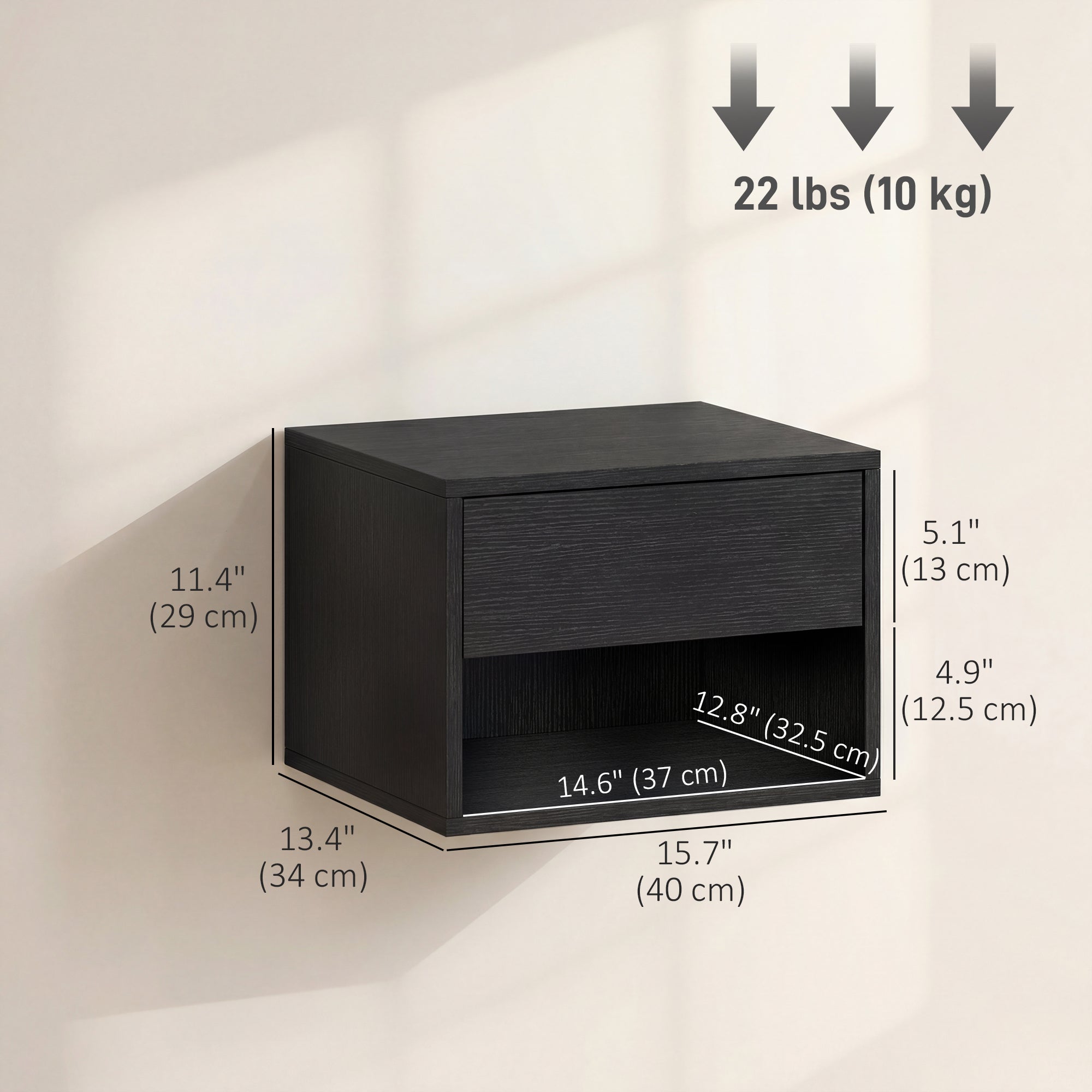 Floating Nightstand Set of 2, Wall Mounted Bedside Table with Drawer and Shelf, End Table for Bedroom, Black