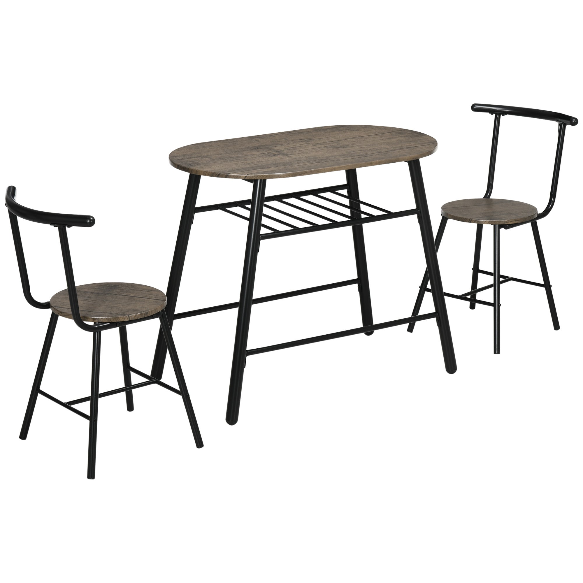 HOMCOM 3-Piece Dining Table Set, Oval Kitchen Table and 2 Chairs, Small Breakfast Table Set with Metal Frame, Built-in Wine Rack for Small Space, Dining Room, Living Room, 35.4" x 19.7" x 29.5"