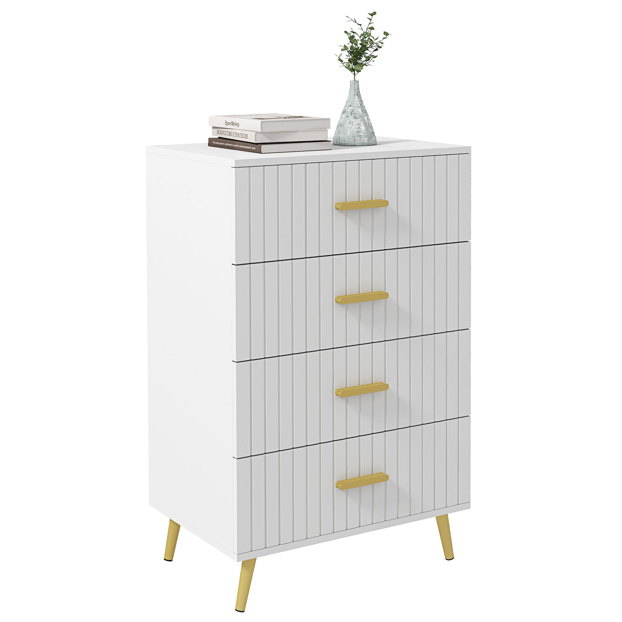 HOMCOM Bedroom Chest of Drawers, Modern 4-Drawer Dresser, Storage Drawer Unit with Aluminium Legs, White