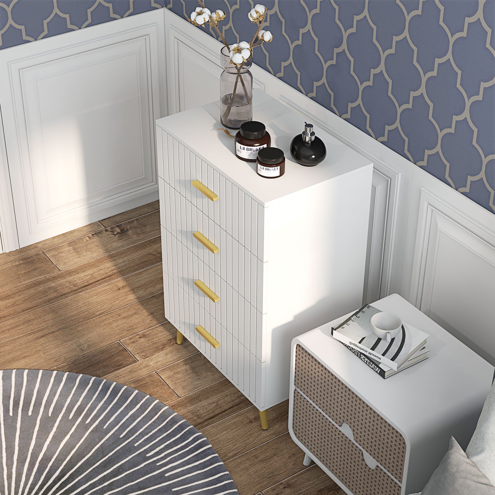 HOMCOM Bedroom Chest of Drawers, Modern 4-Drawer Dresser, Storage Drawer Unit with Aluminium Legs, White