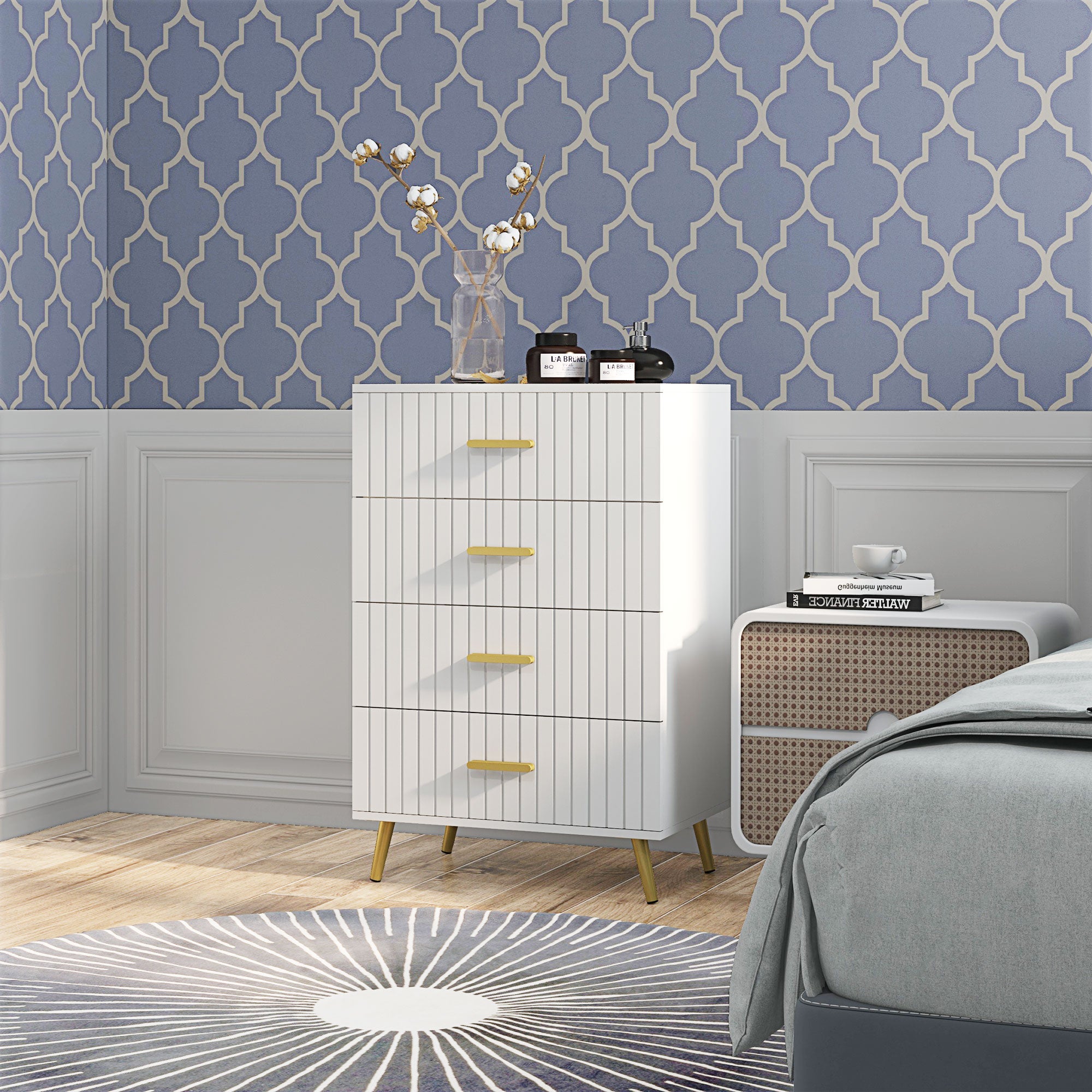 HOMCOM Bedroom Chest of Drawers, Modern 4-Drawer Dresser, Storage Drawer Unit with Aluminium Legs, White