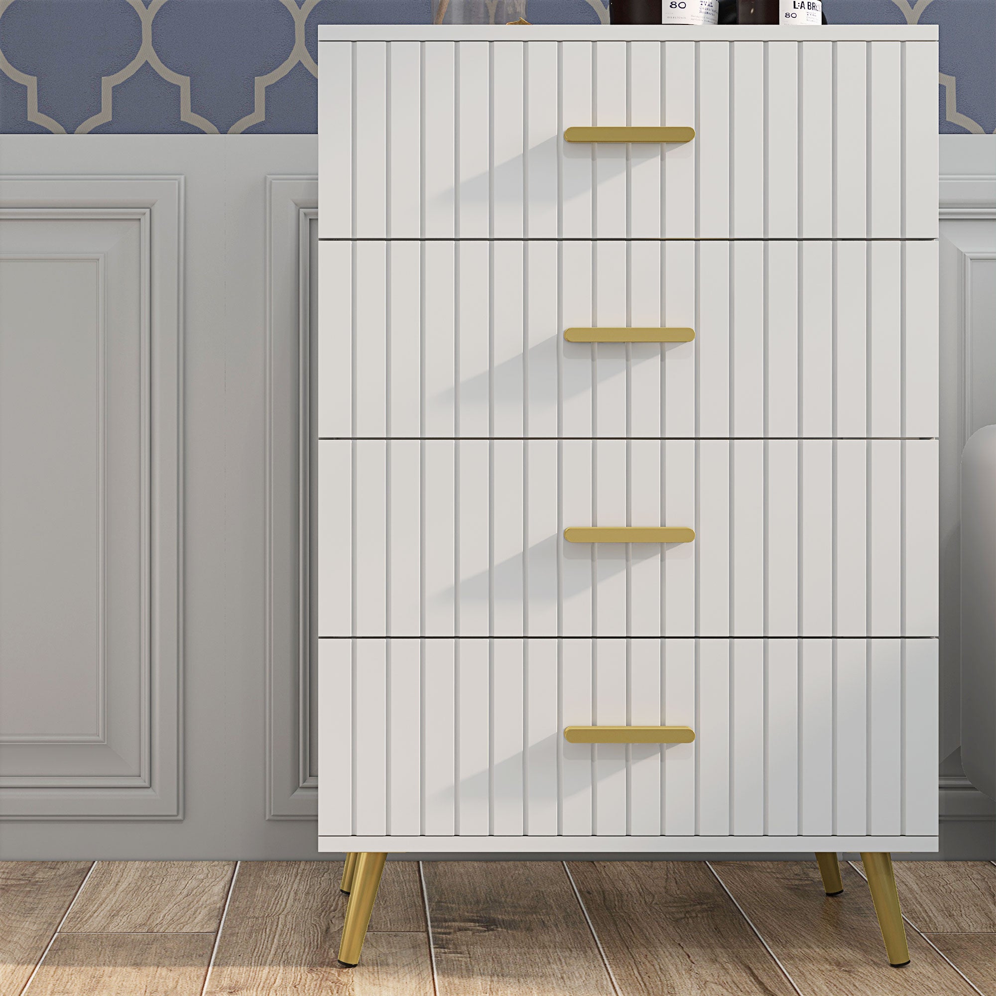 HOMCOM Bedroom Chest of Drawers, Modern 4-Drawer Dresser, Storage Drawer Unit with Aluminium Legs, White