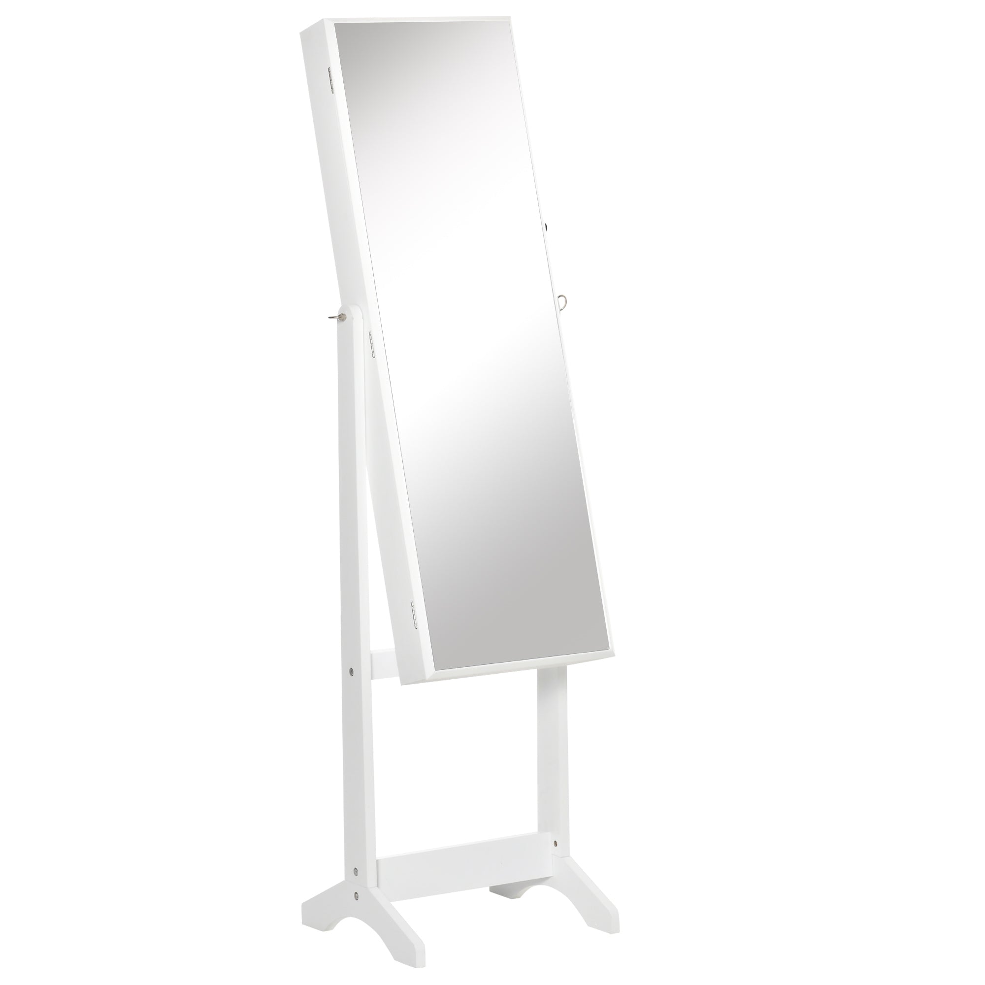 HOMCOM Jewelry Cabinet Floor Standing, Lockable Jewelry Organizer with Full-Length Mirror, 3 Angle Adjustable, White