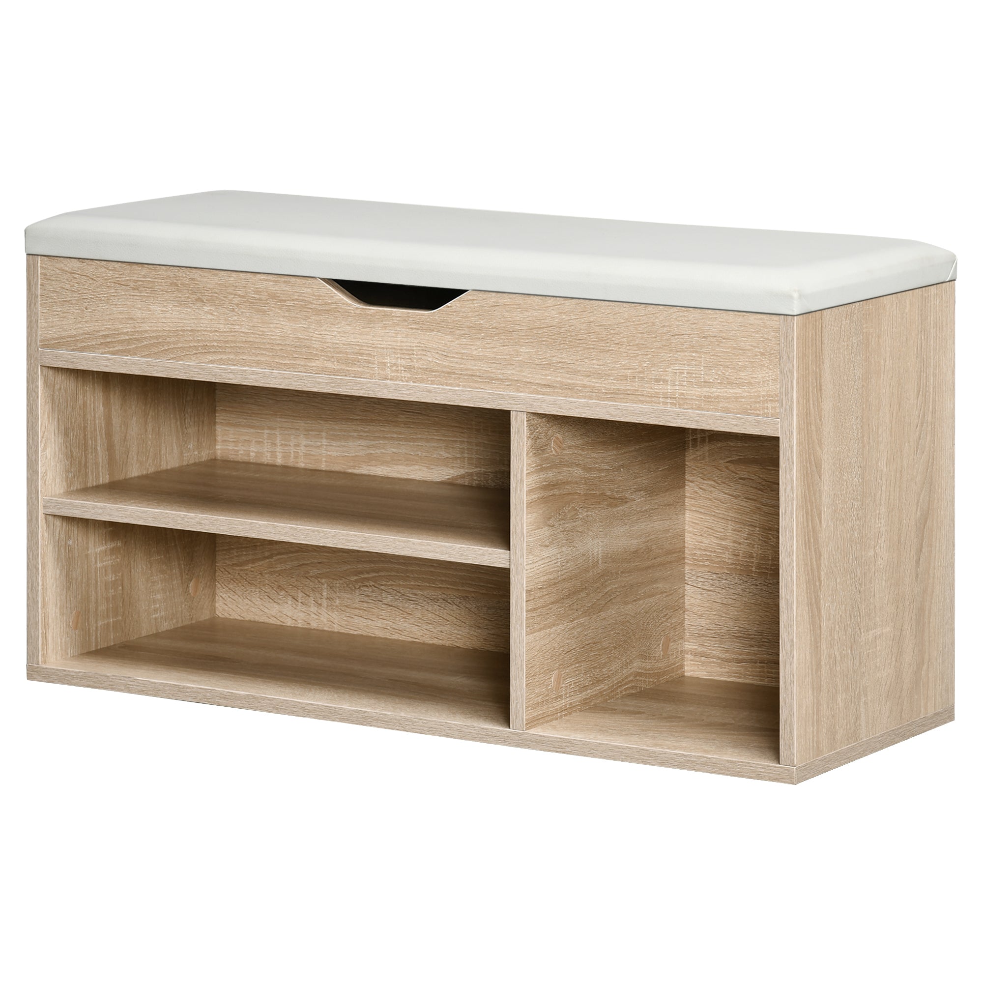 HOMCOM Shoes Cabinet Bench Hidden Storage Padded Seat Organiser Footwear Rack Hallway Oak Tone