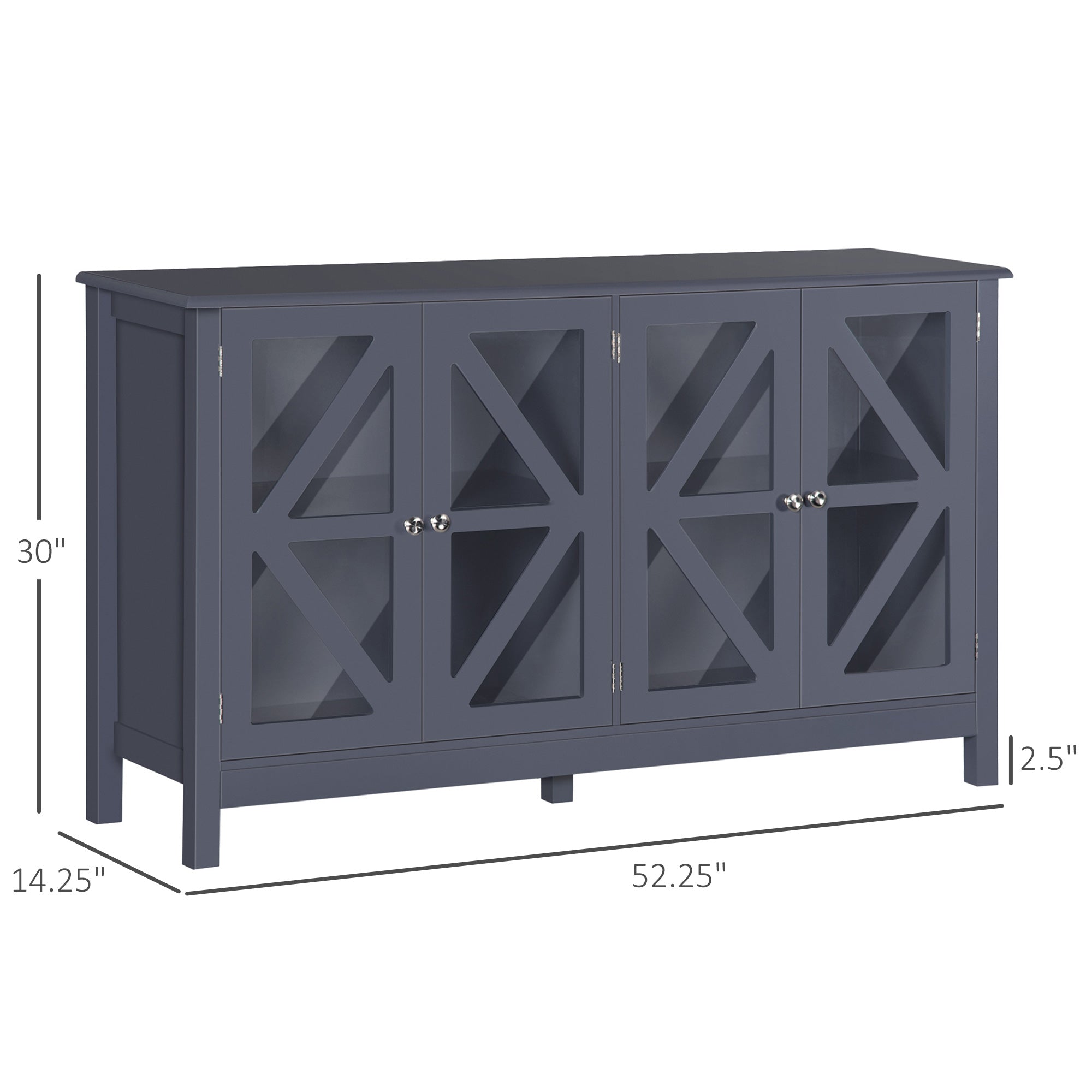 Sideboard Buffet Cabinet with 4 Tempered Glass Doors and Adjustable Storage Shelf Credenza Gray