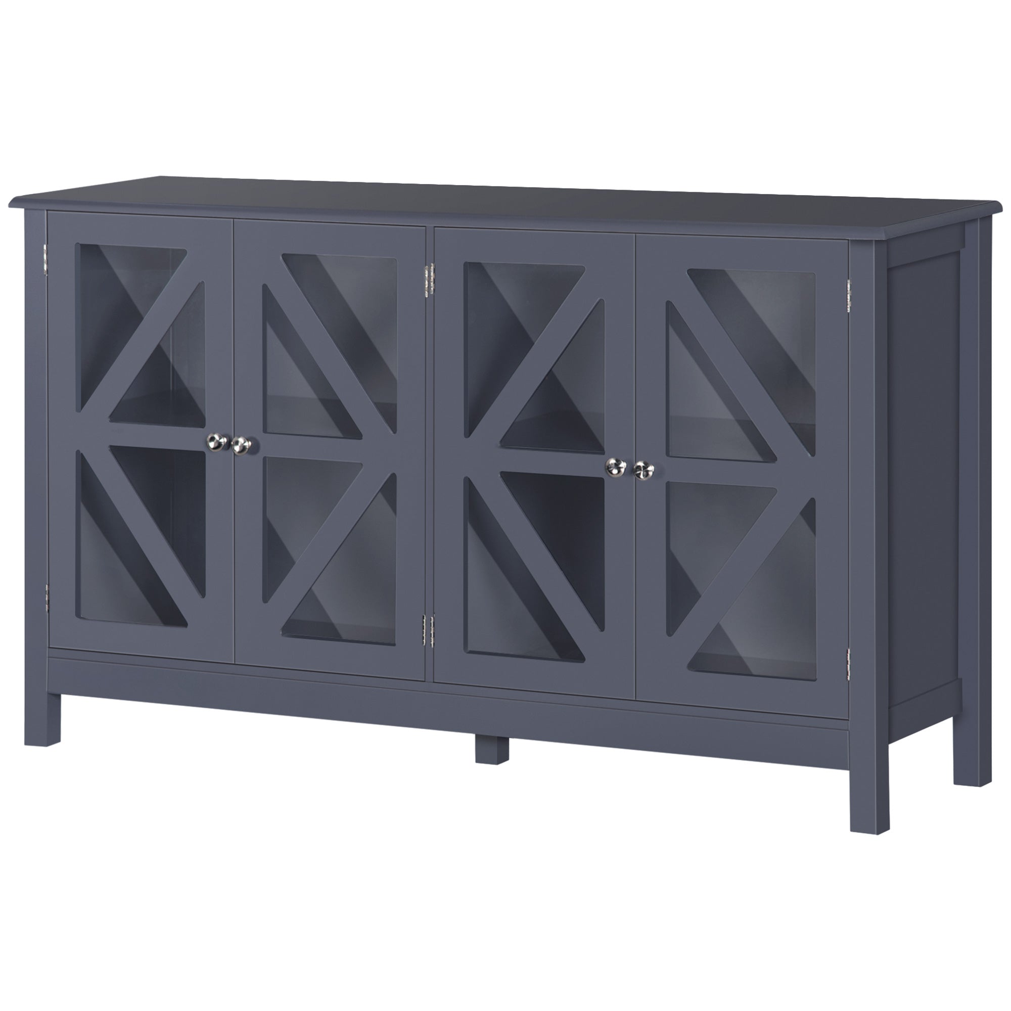 Sideboard Buffet Cabinet with 4 Tempered Glass Doors and Adjustable Storage Shelf Credenza Gray