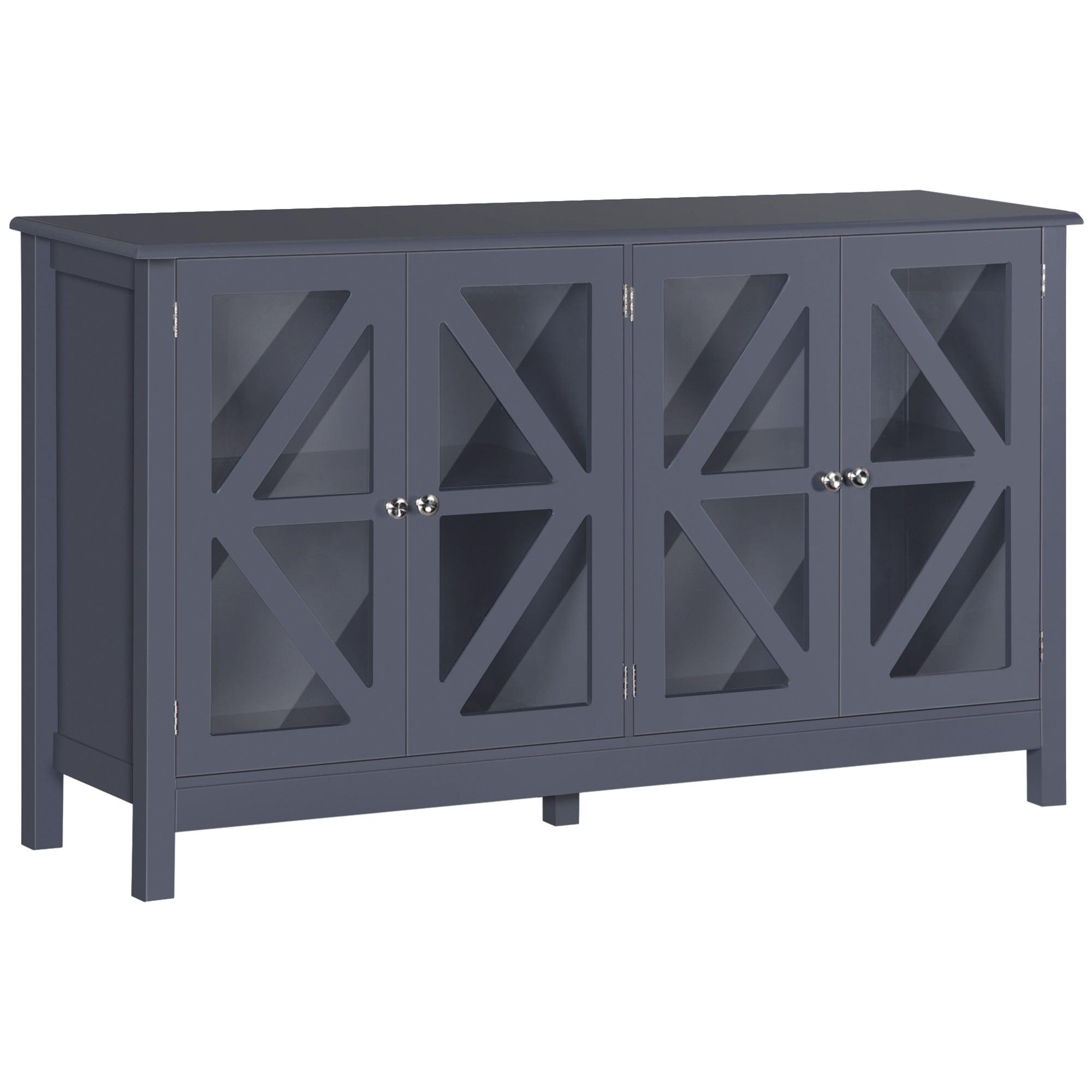 Sideboard Buffet Cabinet with 4 Tempered Glass Doors and Adjustable Storage Shelf Credenza Gray