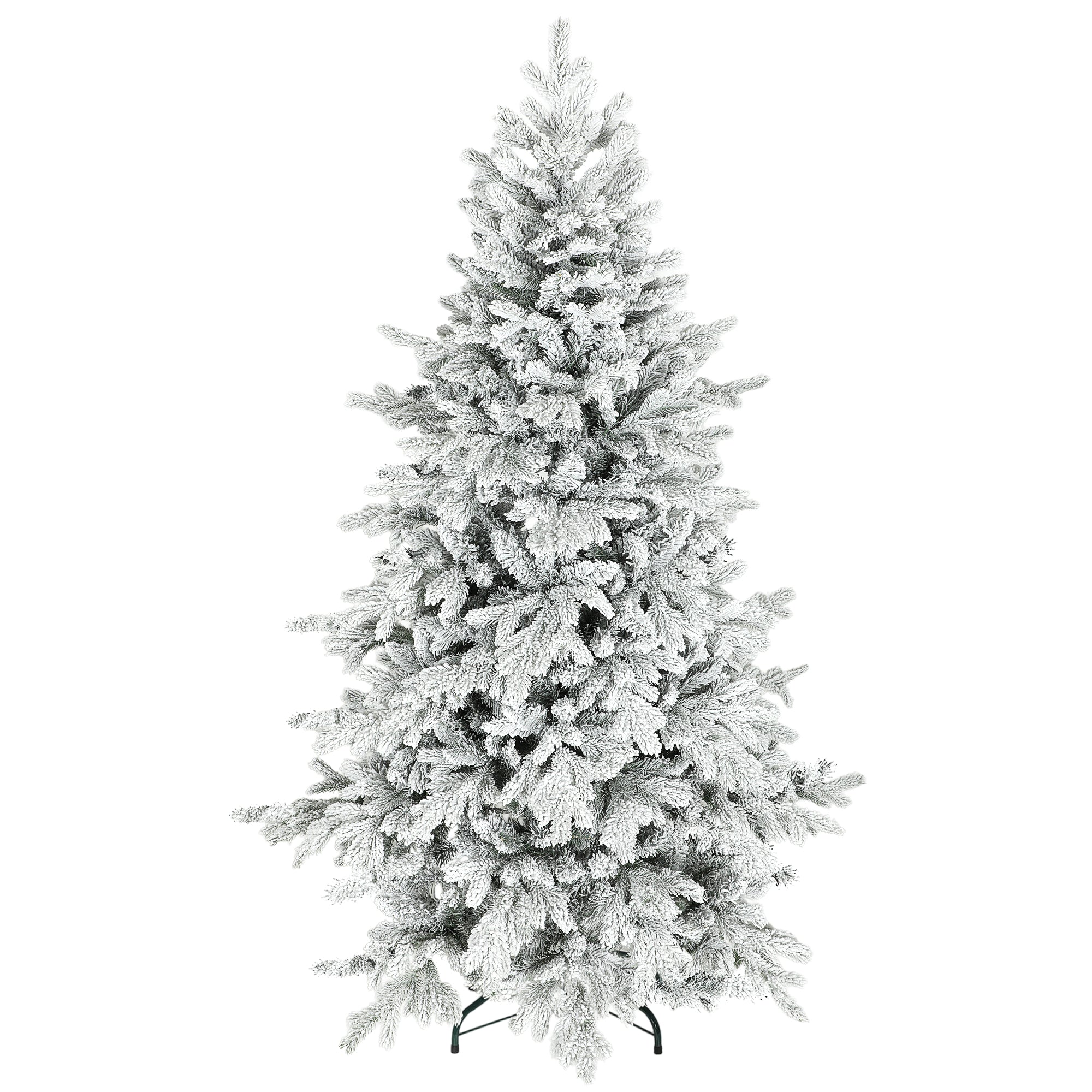 6ft Snow Flocked Christmas Tree with Realistic Tips, Hinged Xmas Tree with Wide Shape, Foldable Metal Stand, Easy Assembly, for Home Decor