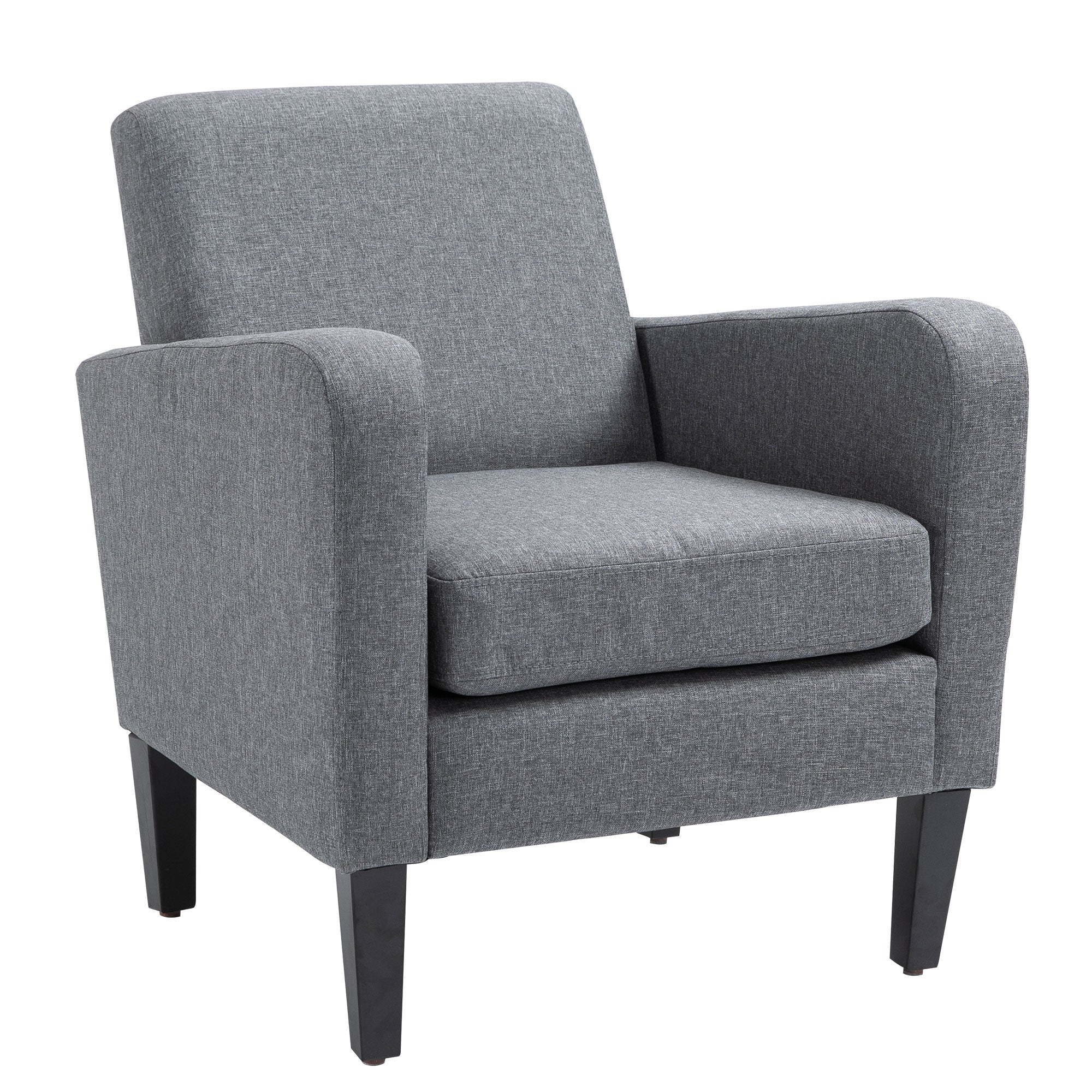 HOMCOM Modern Armchair with Rubber Wood Legs, Upholstered Accent Chair, Single Sofa for Living Room, Bedroom, Grey