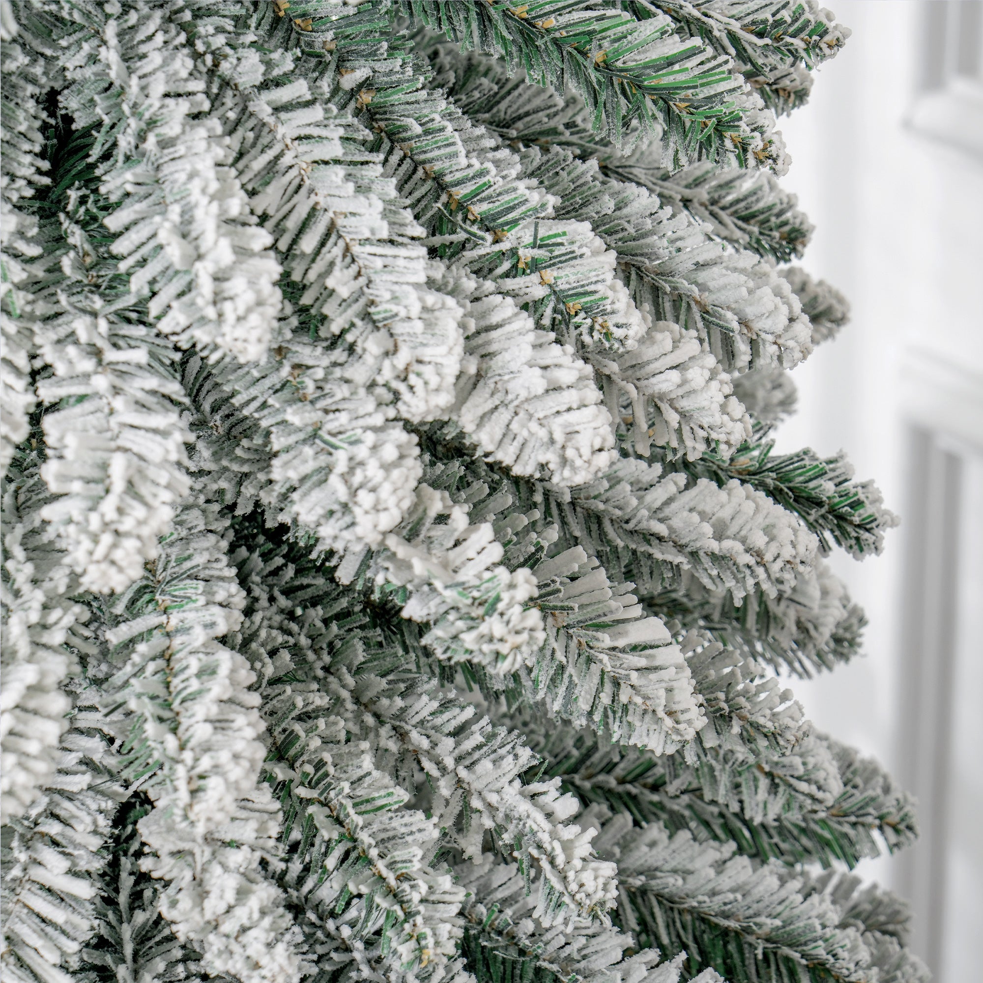 HOMCOM 9 FT Snow-Flocked Artificial Christmas Tree, Slim Pencil Xmas Tree with Realistic Branches, Metal Base, Green