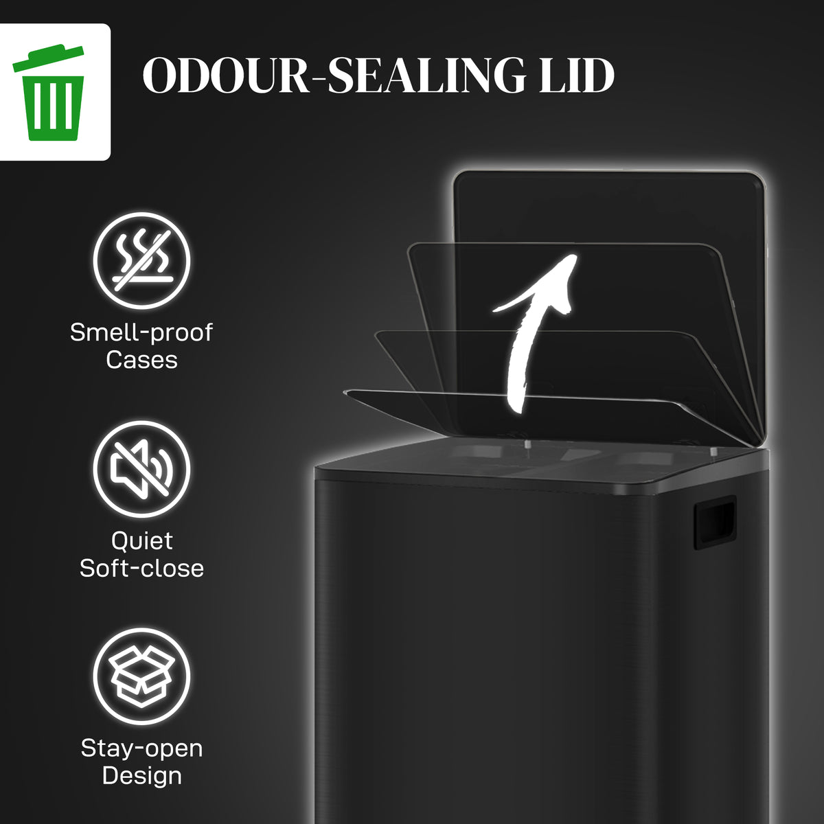 2 x 6.6 Gallon Dual Trash Can, Soft-Close Lid Stainless Steel Double Garbage Bin with Removable Inner Buckets and Handles for Kitchen, Office, Bathroom, Black