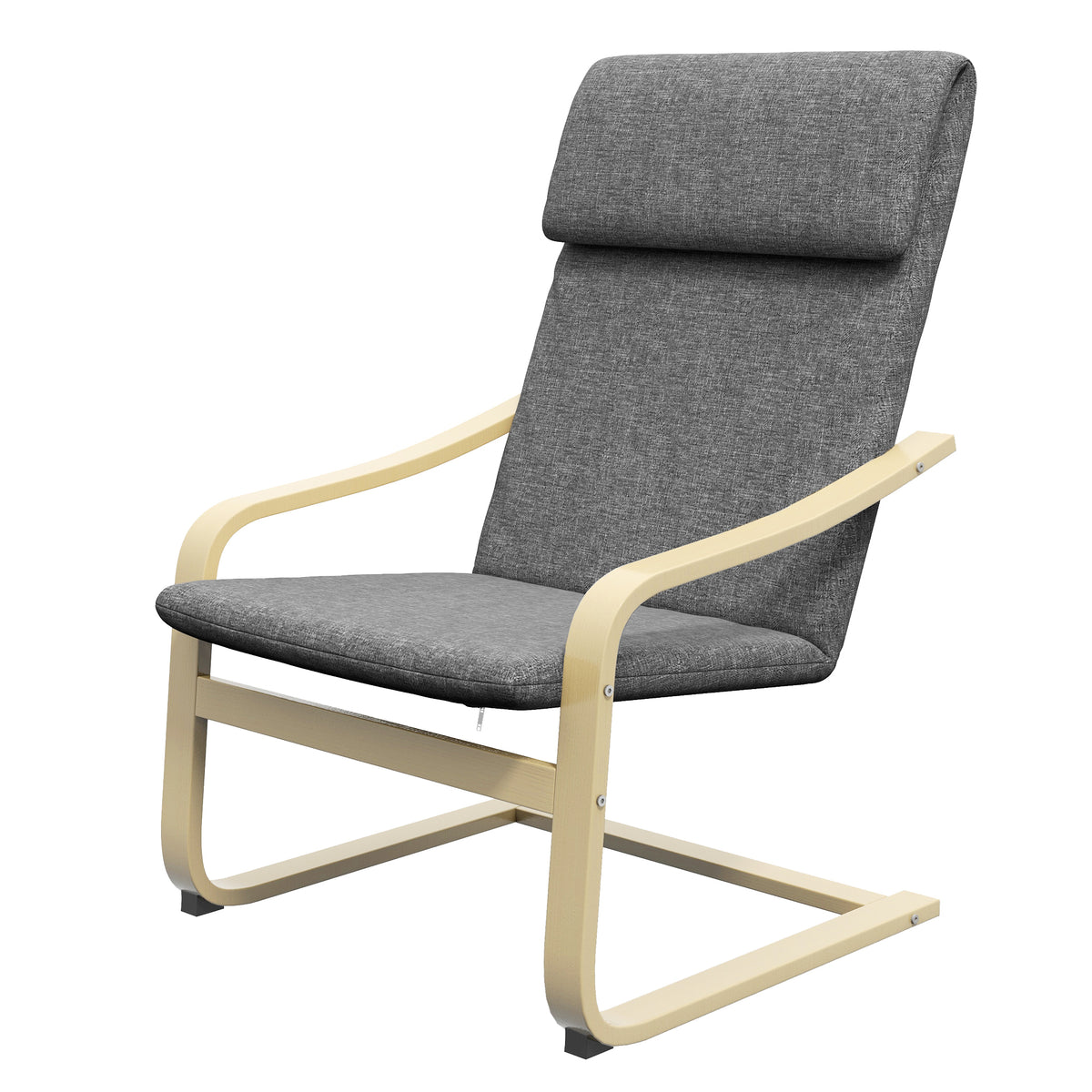 Modern Accent Chair, Linen-Feel Upholstered Living Room Chair with Wood Curved Legs and Wide Padded Seat for Balcony, Dark Grey