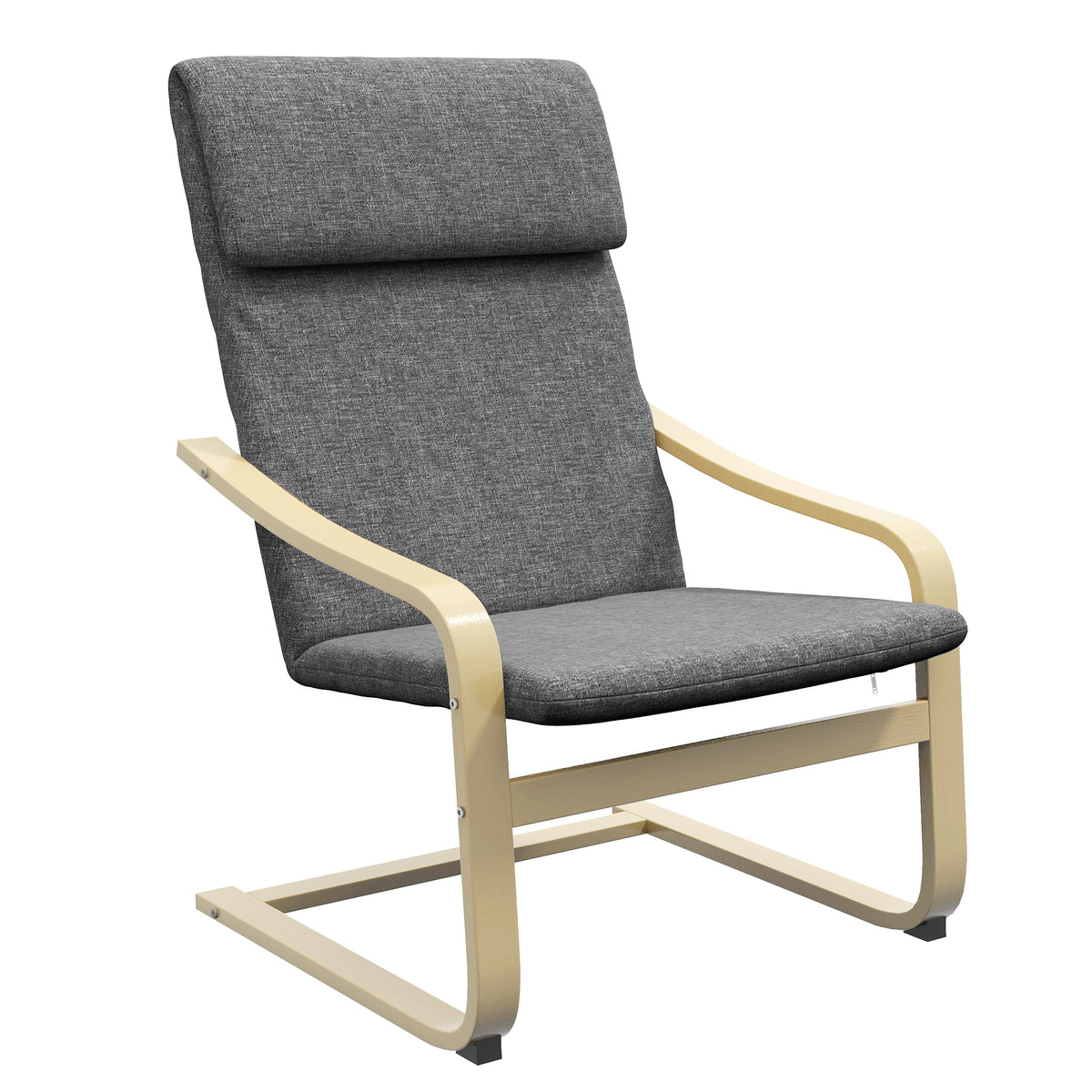 Modern Accent Chair, Linen-Feel Upholstered Living Room Chair with Wood Curved Legs and Wide Padded Seat for Balcony, Dark Grey