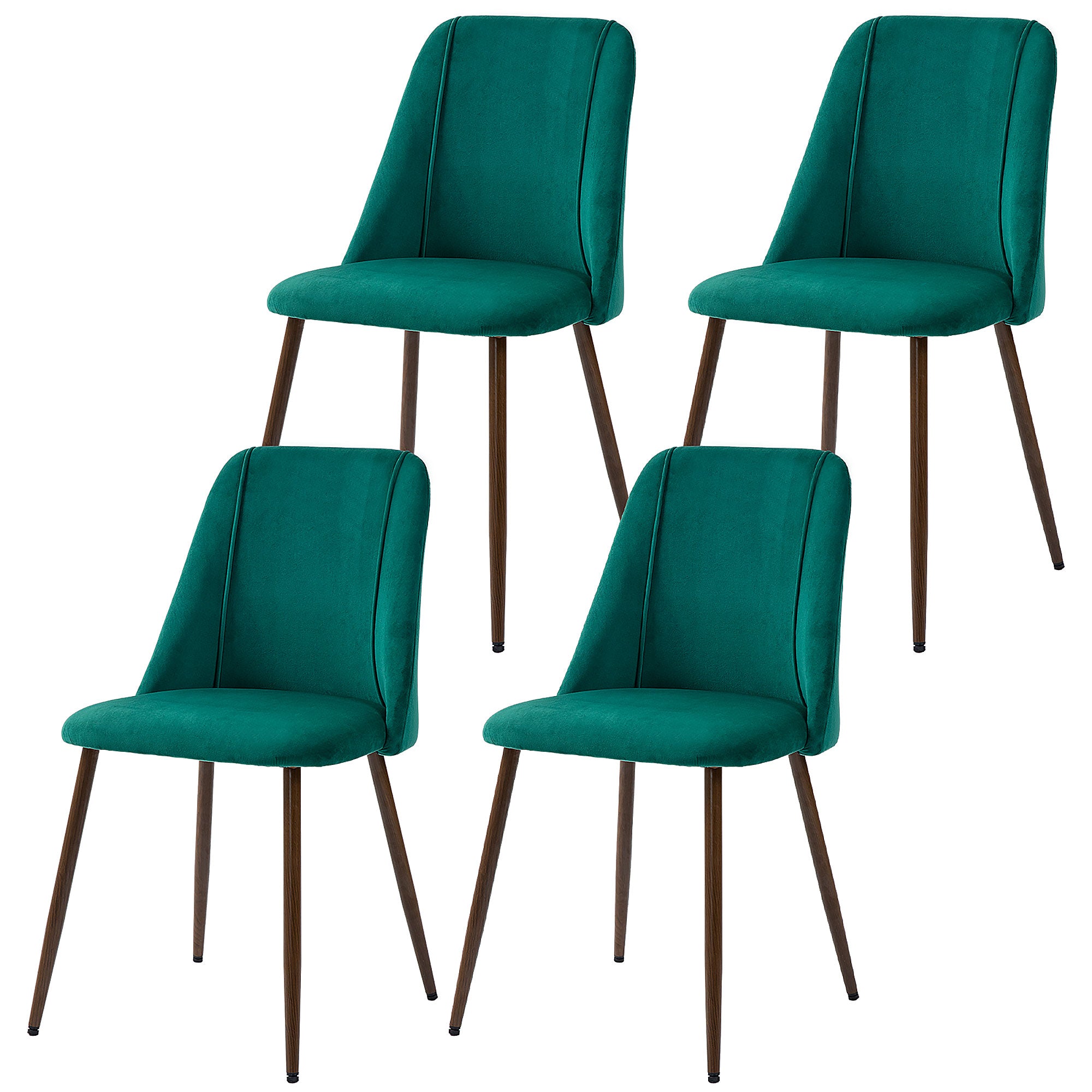 HOMCOM Dining Chairs Set of 4, Modern Kitchen Chairs with Velvet-touch Upholstery, Curved Back and Wood-grain Steel Legs, Accent Chairs for Living Room, Bedroom, Green