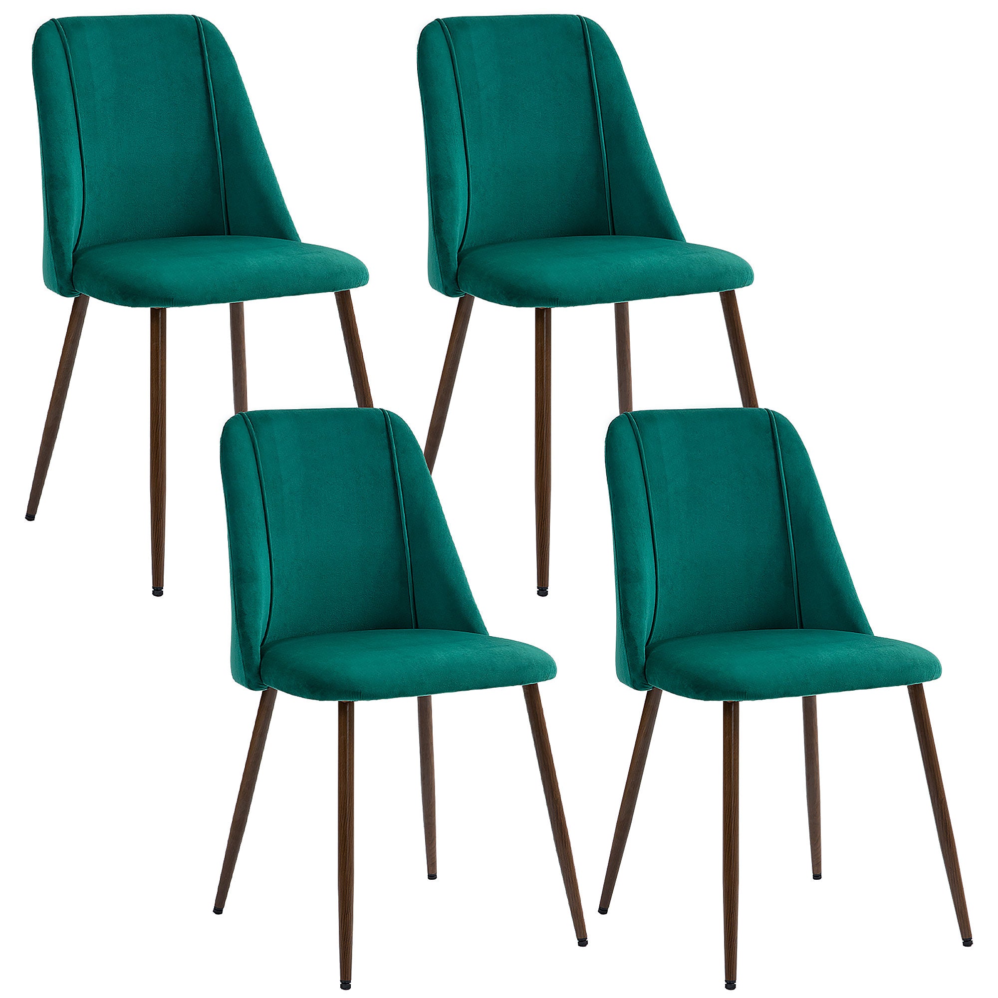 HOMCOM Dining Chairs Set of 4, Modern Kitchen Chairs with Velvet-touch Upholstery, Curved Back and Wood-grain Steel Legs, Accent Chairs for Living Room, Bedroom, Green