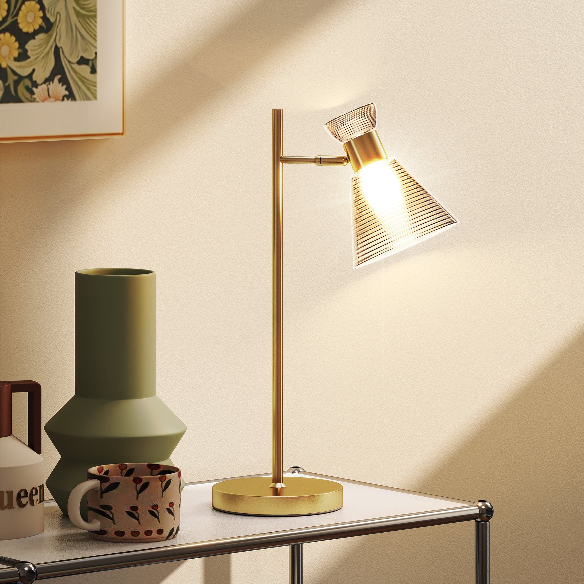 Modern Table Lamp, Bedside Lamp with Adjustable Flower-Shaped Head and E27 Socket for Living Room Bedroom Study, Bulb Not Included, Gold Tone