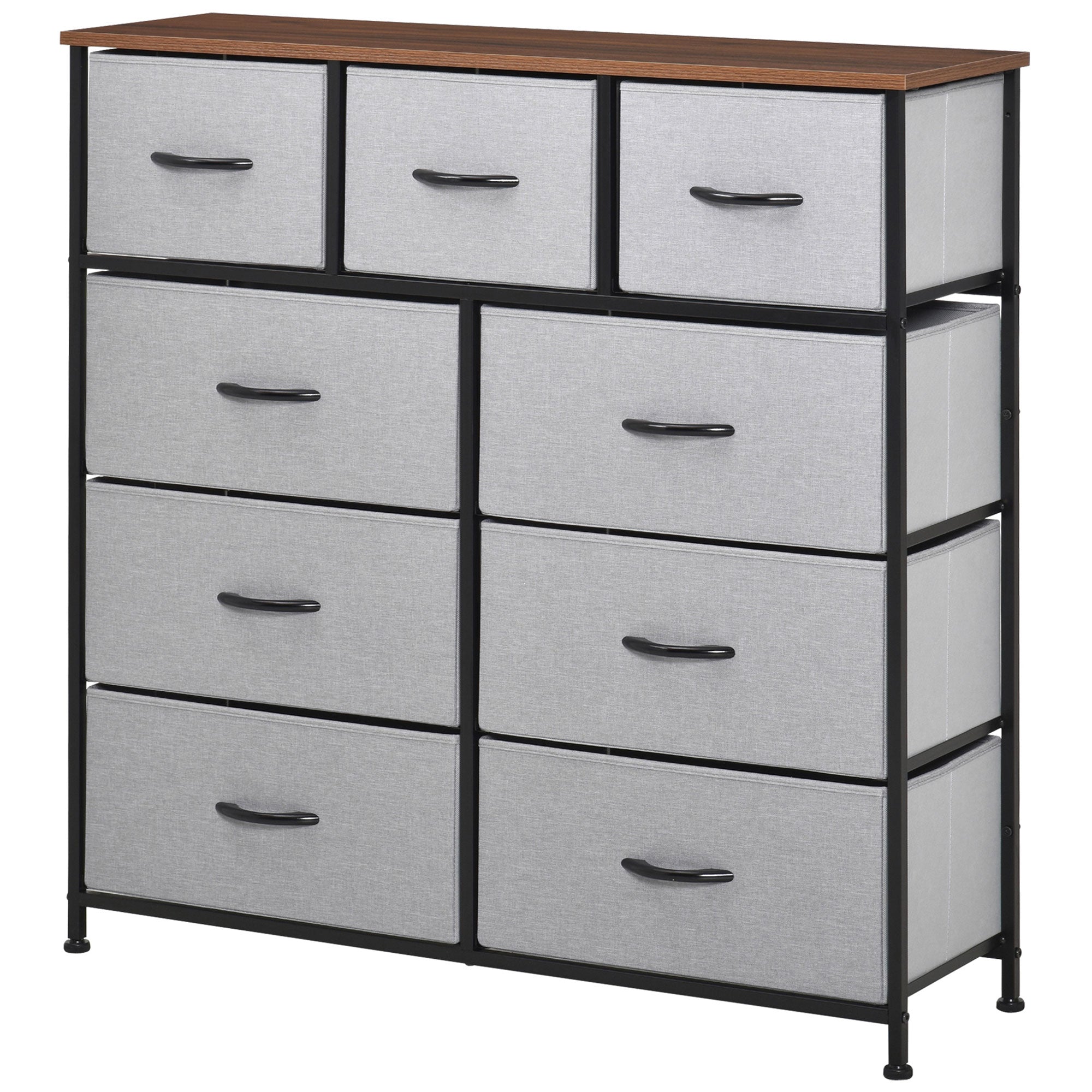 HOMCOM Dresser for Bedroom with 9 Drawers, 4-Tier Fabric Chest of Drawers, Tall Dresser Storage Tower with Steel Frame and Wooden Top for Closets, Nursery Room, Grey