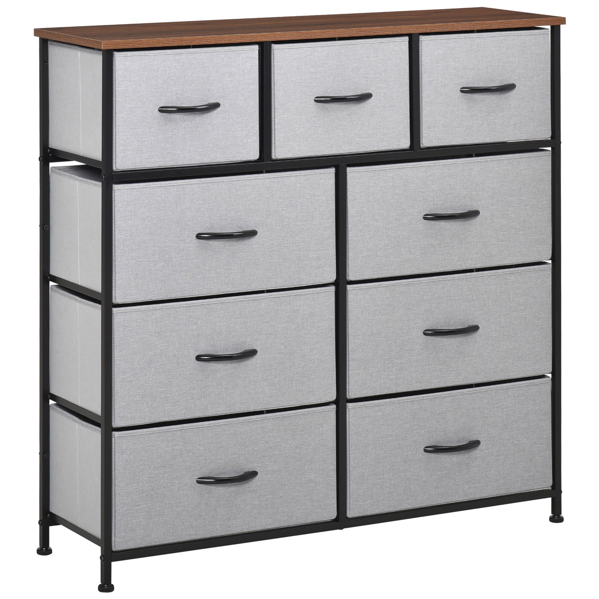 HOMCOM Dresser for Bedroom with 9 Drawers, 4-Tier Fabric Chest of Drawers, Tall Dresser Storage Tower with Steel Frame and Wooden Top for Closets, Nursery Room, Grey