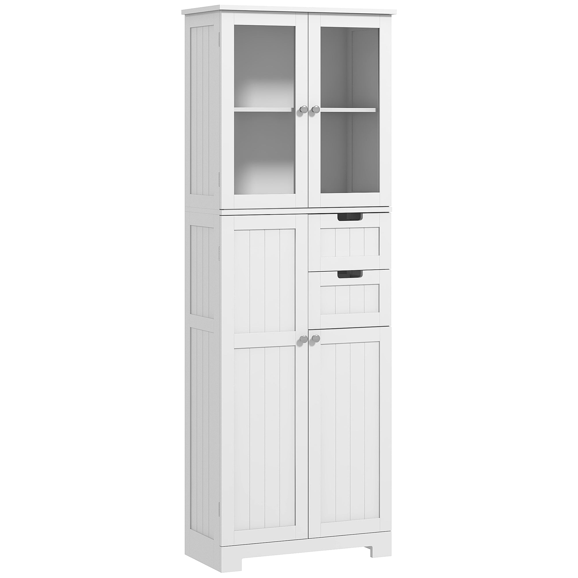 HOMCOM Tall Bathroom Cabinet, Modern Floor Bathroom Storage Cabinet with Glass Doors, Adjustable Shelves, Freestanding Linen Tower Organizer for Kitchen, Living Room, White