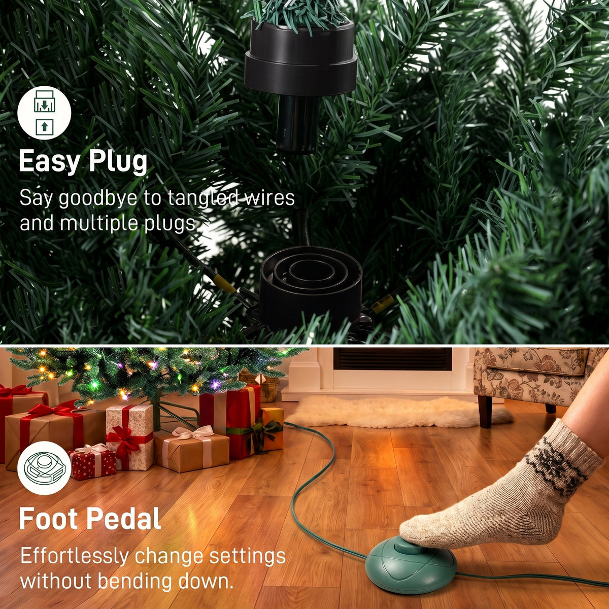 9ft Prelit Christmas Tree with Colourful DIY LEDs, Frasier Grande Fir, Hinged Xmas Tree with Remote, 12 Modes, Daily Timer, Dense Tips, Adjustable Brightness