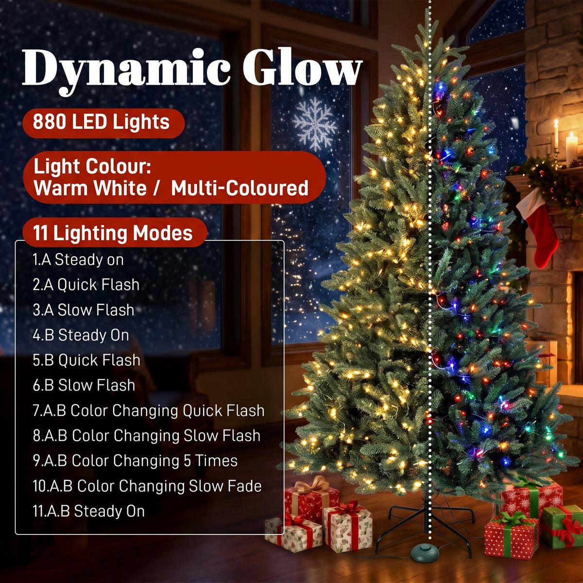 9ft Prelit Christmas Tree with Colourful DIY LEDs, Frasier Grande Fir, Hinged Xmas Tree with Remote, 12 Modes, Daily Timer, Dense Tips, Adjustable Brightness