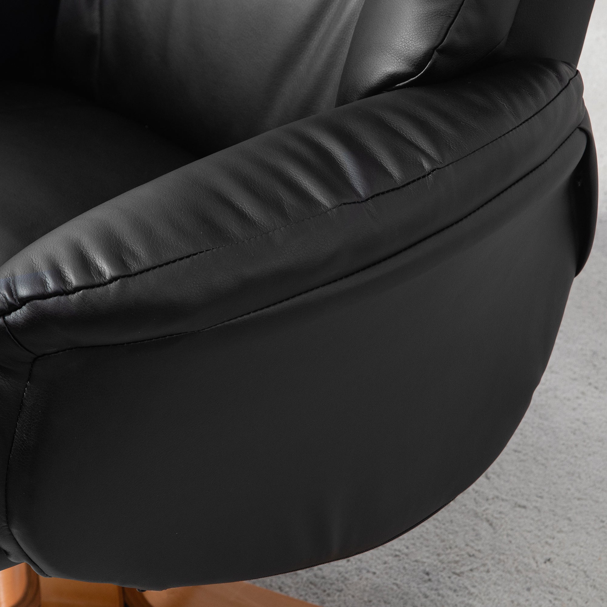 Rocking Recliner Chair with Footstool, PU Leather Recliner Armchair with Wood Base, Upholstered Reclining Chair for Living Room Bedroom, Black