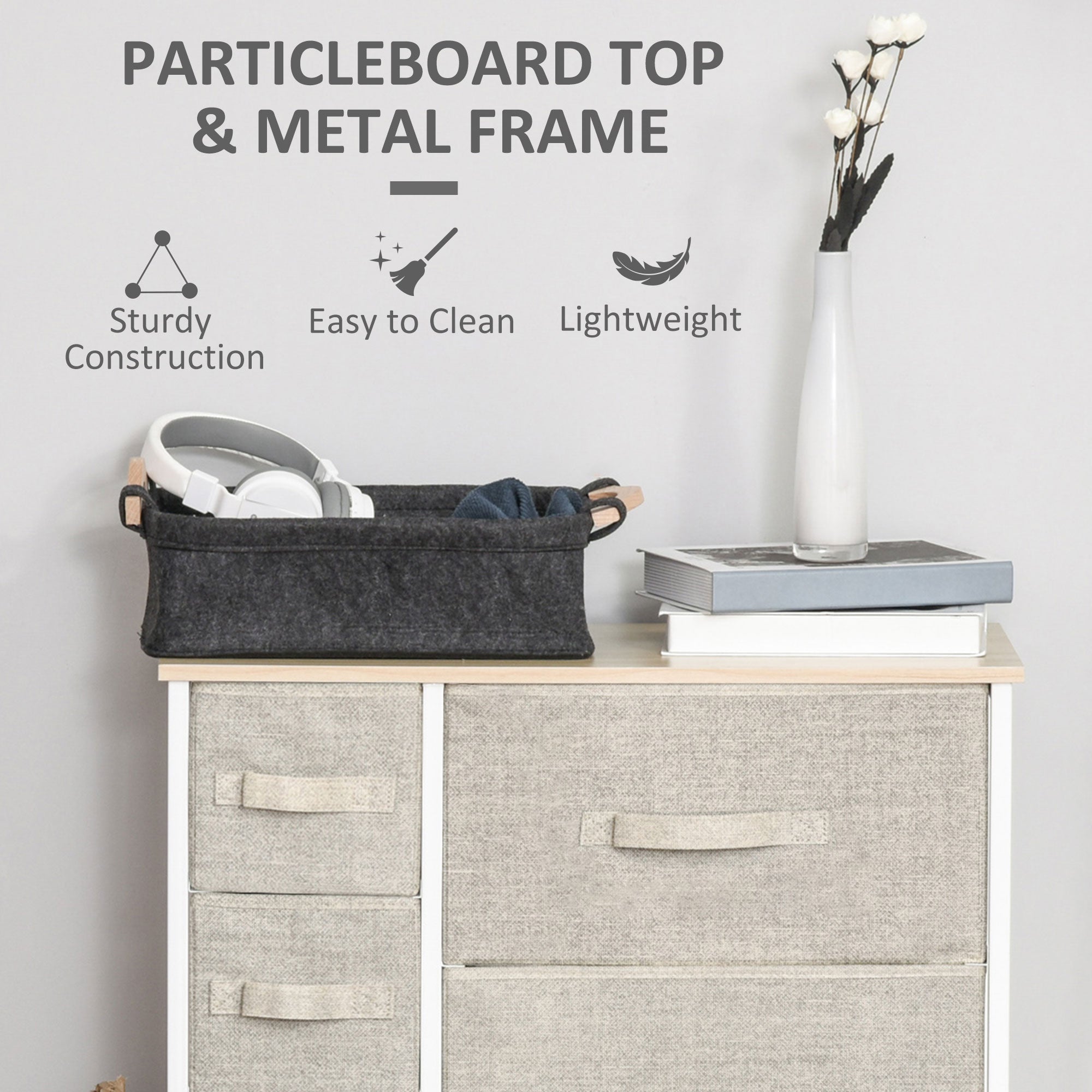HOMCOM Dresser for Bedroom with 7 Drawers, Chest of Drawers with Metal Frame, Closet Fabric Dresser for Living Room, Entryway, Hallway, Light Grey