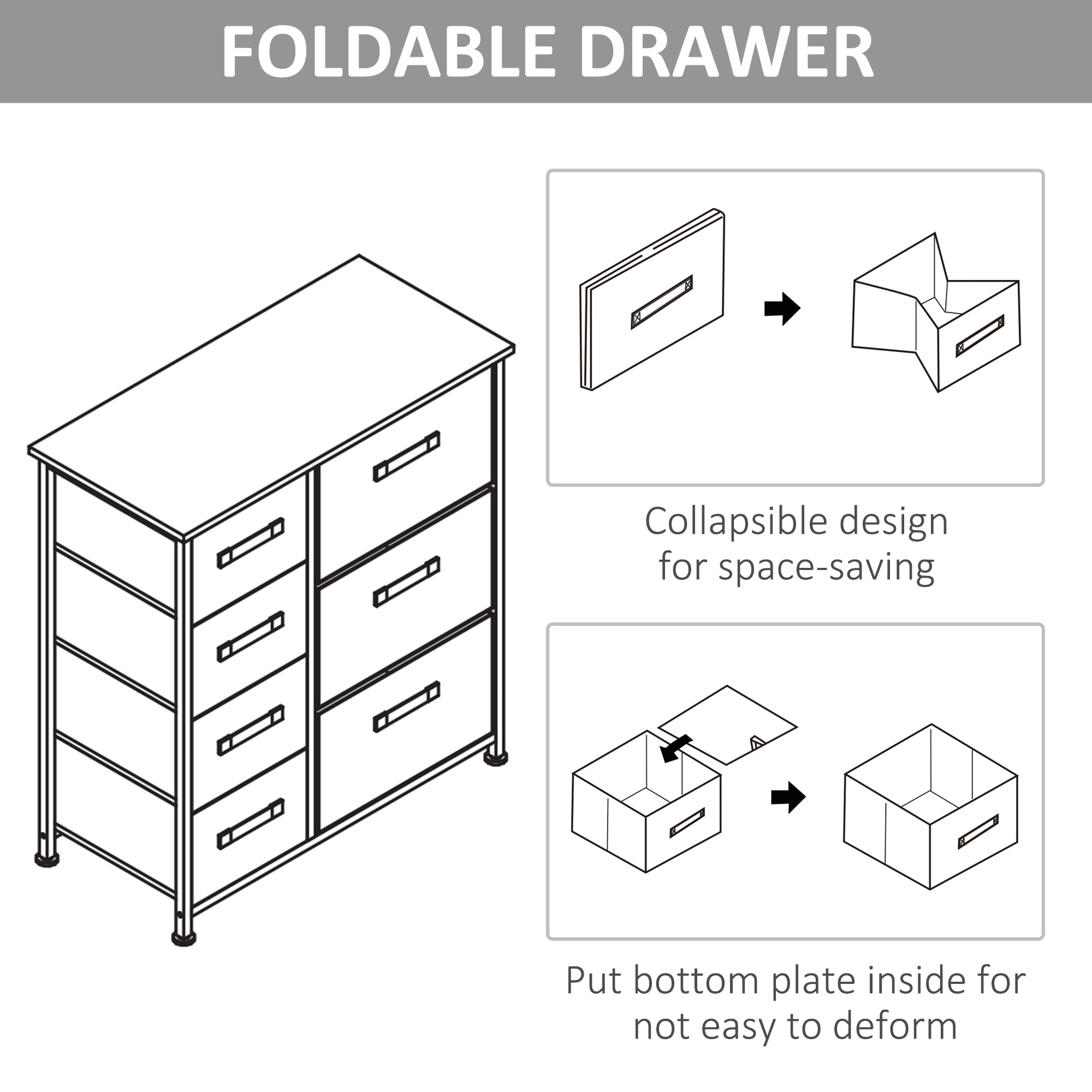 HOMCOM Dresser for Bedroom with 7 Drawers, Chest of Drawers with Metal Frame, Closet Fabric Dresser for Living Room, Entryway, Hallway, Light Grey