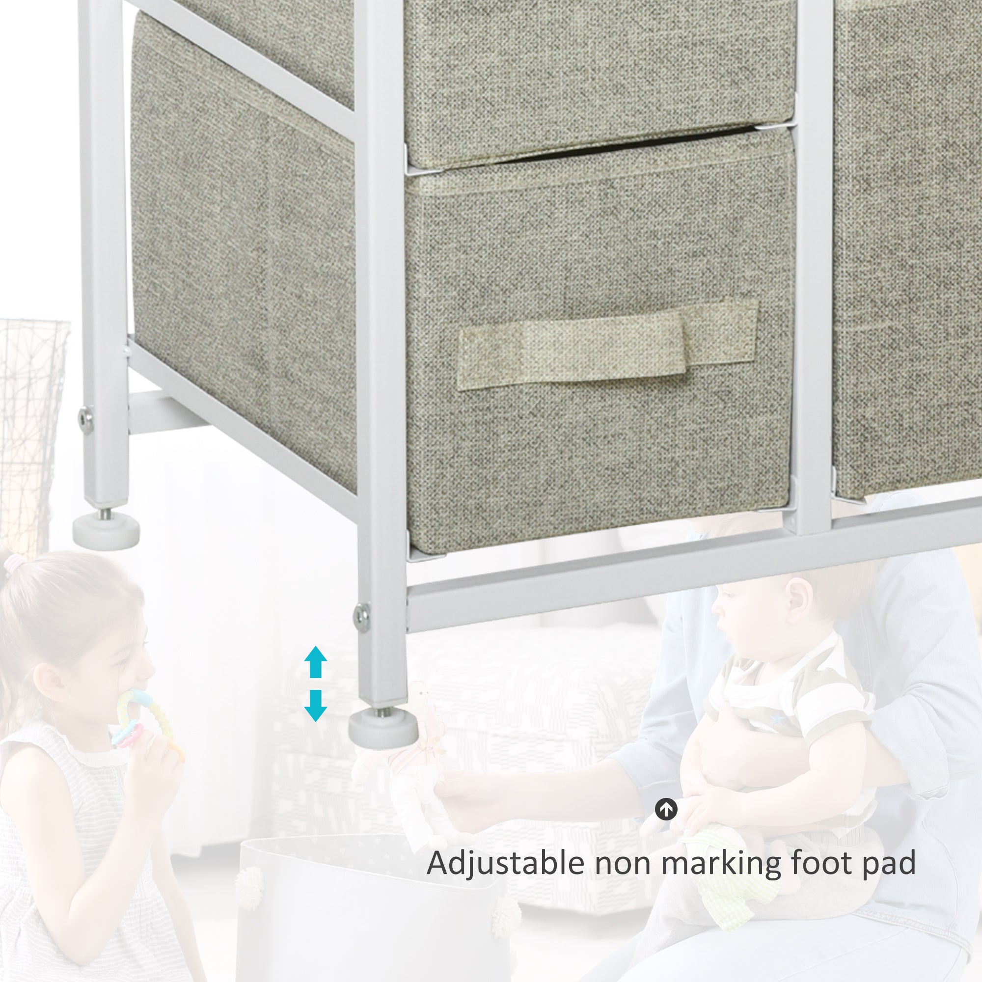 7-Drawer Dresser Storage Tower Cabinet Organizer Unit, Easy Pull Fabric Bins with Metal Frame for Bedroom, Closets, Light Gray